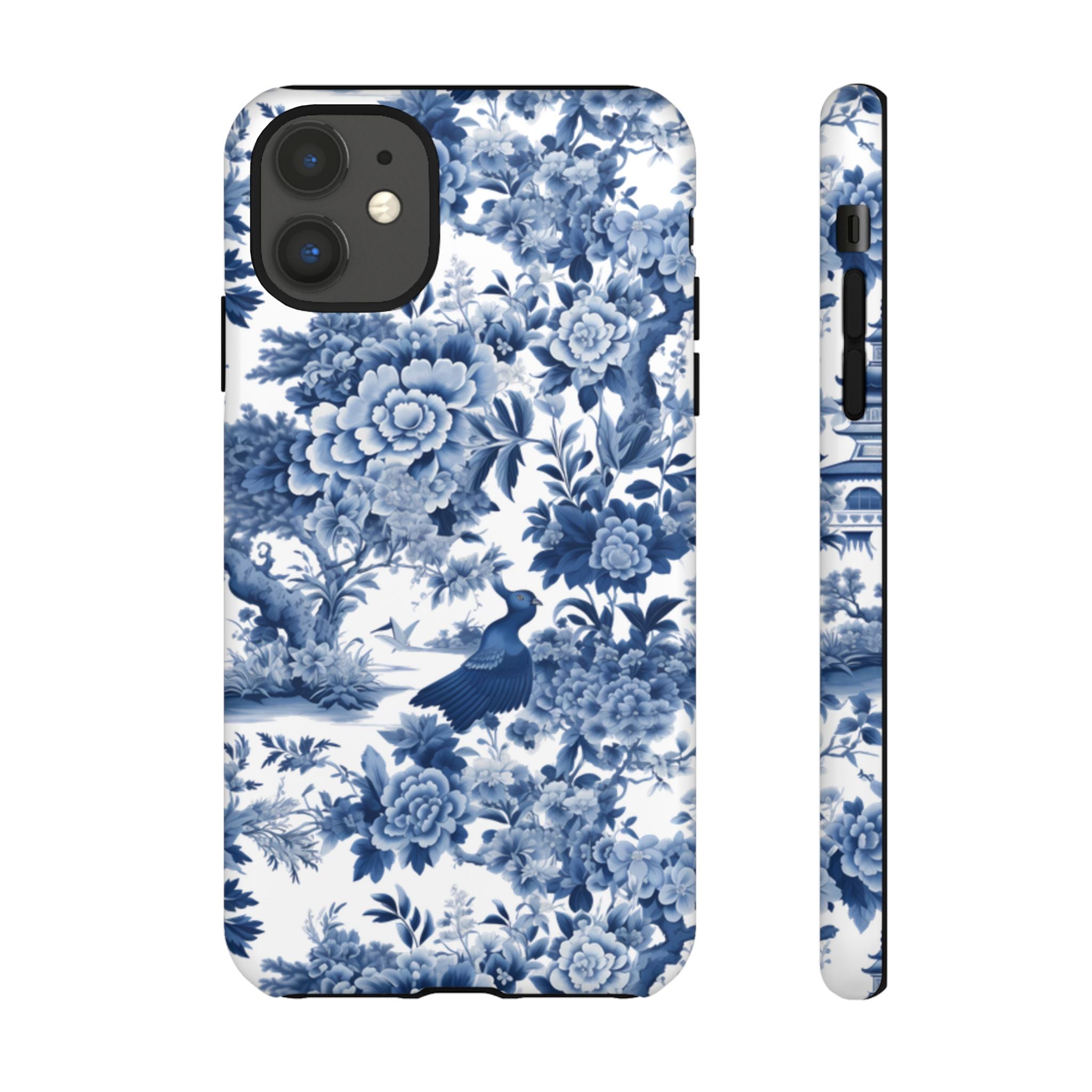 Blue Toile Floral Phone Case, Chinoiserie Style, Tough Case