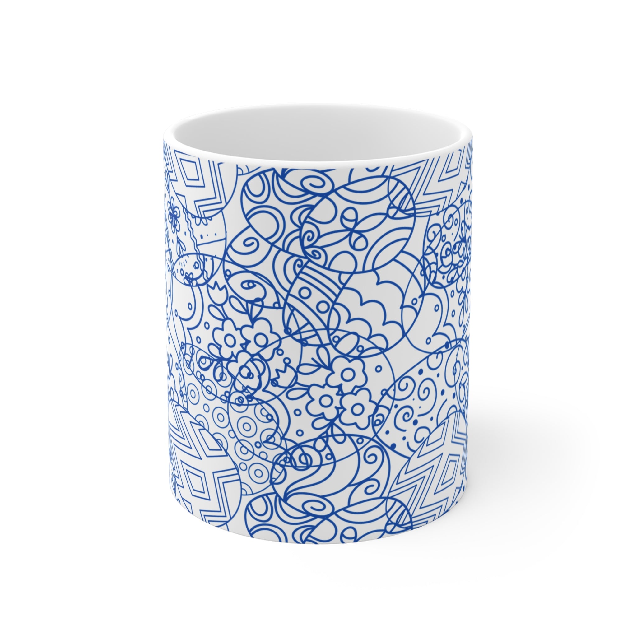 Mug  Toile de Jouy Blue Floral Ceramic Easter Eggs Cup Pattern Coffee Cup 11oz