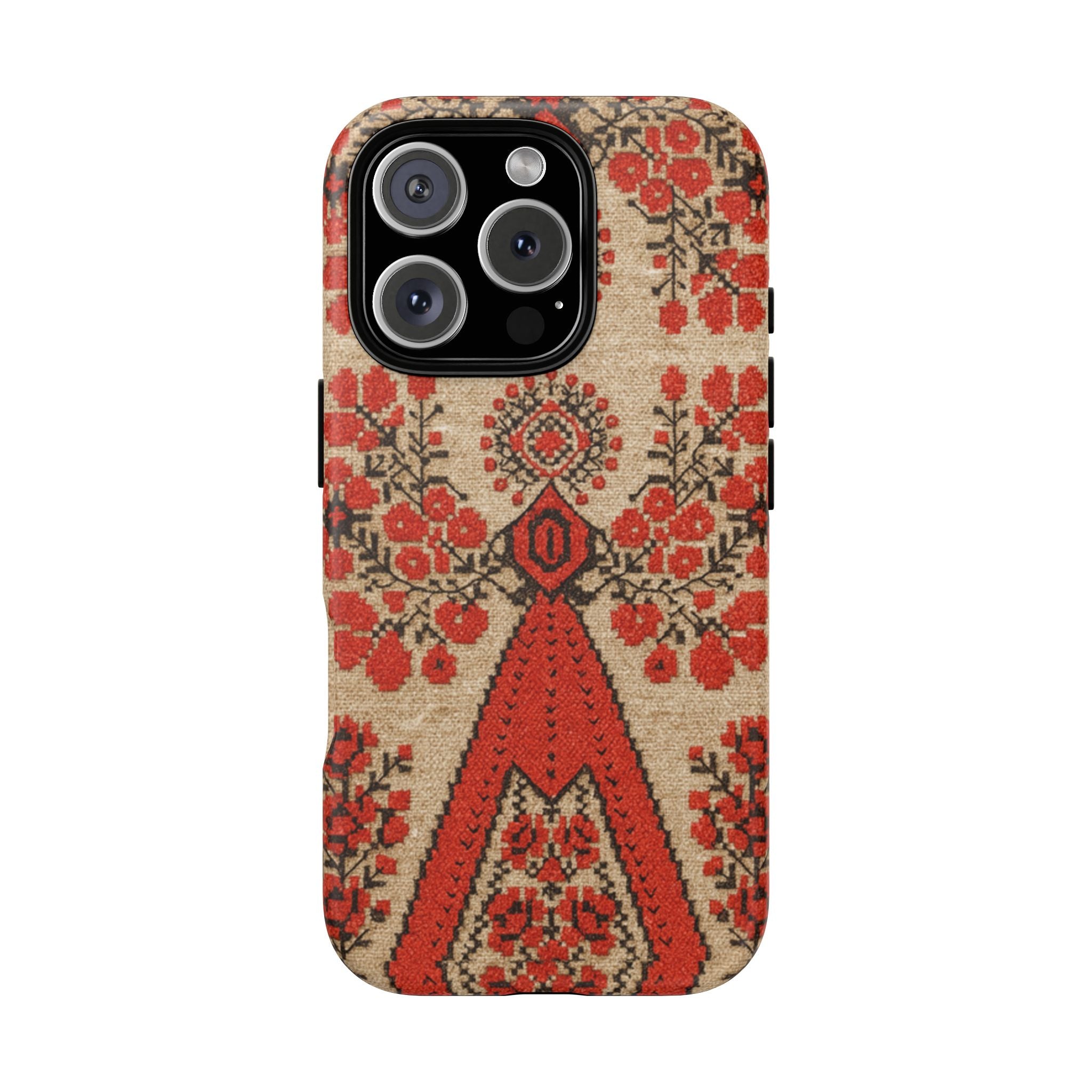Ukrainian Embroidery Phone Case • Red Black Folk Pattern • Protective Cover with Traditional Berehynia Floral Motifs