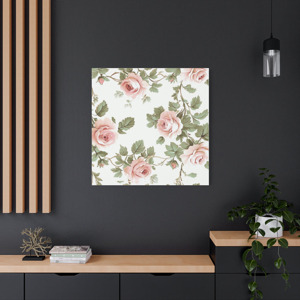 Vintage Pink Rose Matte Canvas Wall Art, Botanical Floral Print, Romantic Cottagecore Home Decor, Stretched 1.25" Canvas