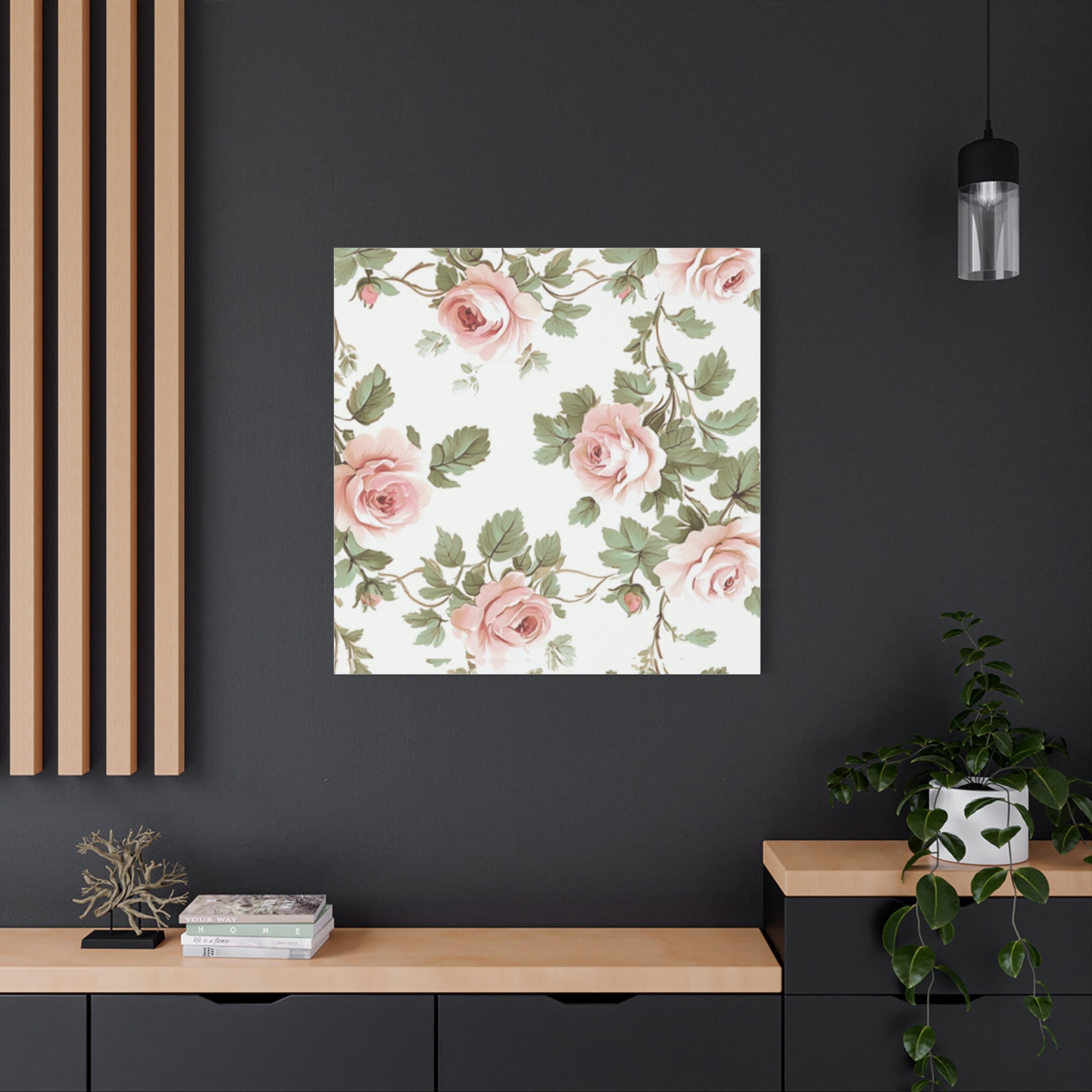 Vintage Pink Rose Matte Canvas Wall Art, Botanical Floral Print, Romantic Cottagecore Home Decor, Stretched 1.25" Canvas