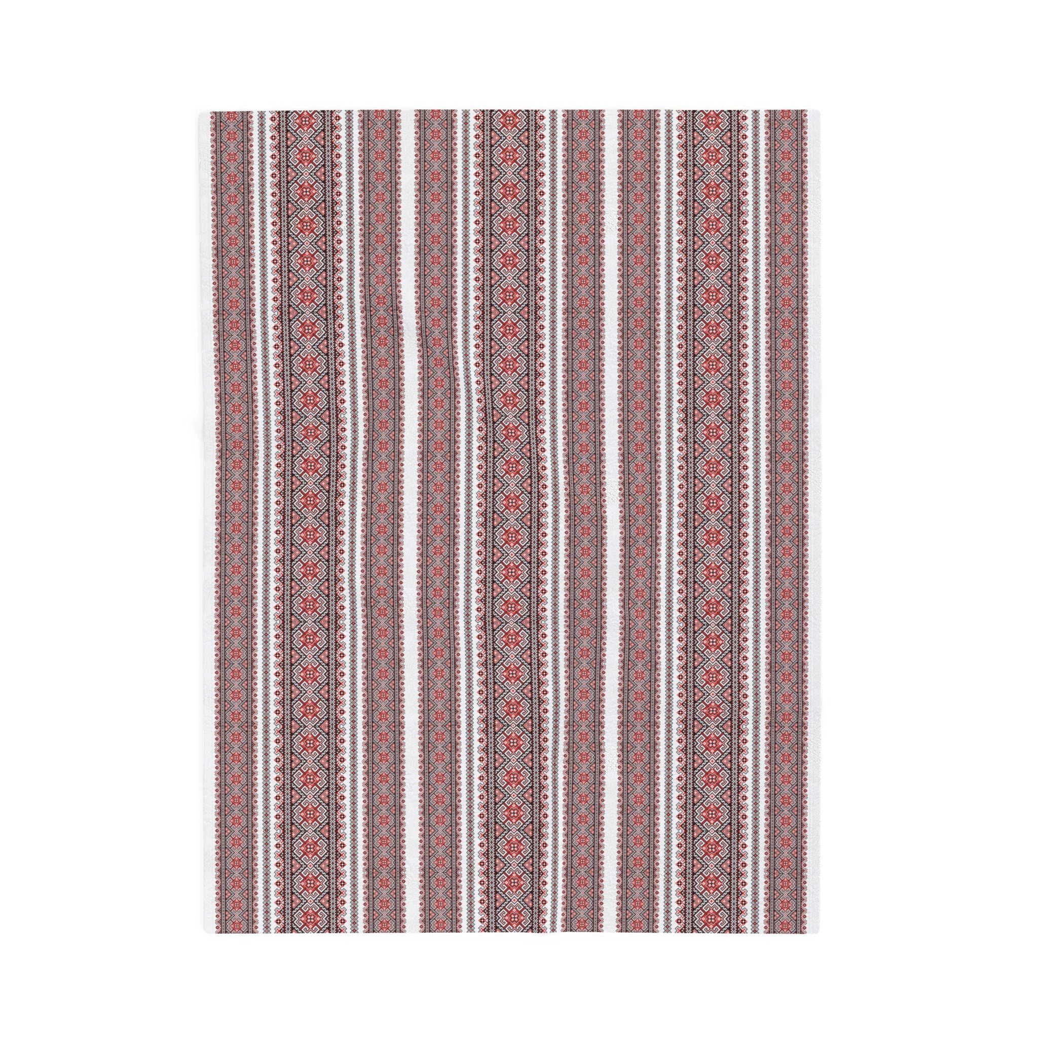 Velvet Plush Ukrainian Blanket, Red Black Folk Pattern, Soft Cozy Throw in 3 Sizes, Traditional Slavic Geometric Design