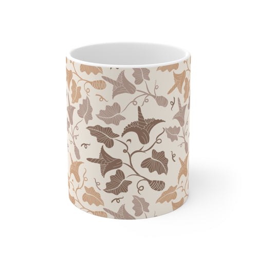 Beige Botanical Leaf Ceramic Mug 11oz - Cottagecore Coffee Cup, Neutral Kitchen Decor, Gift for Her