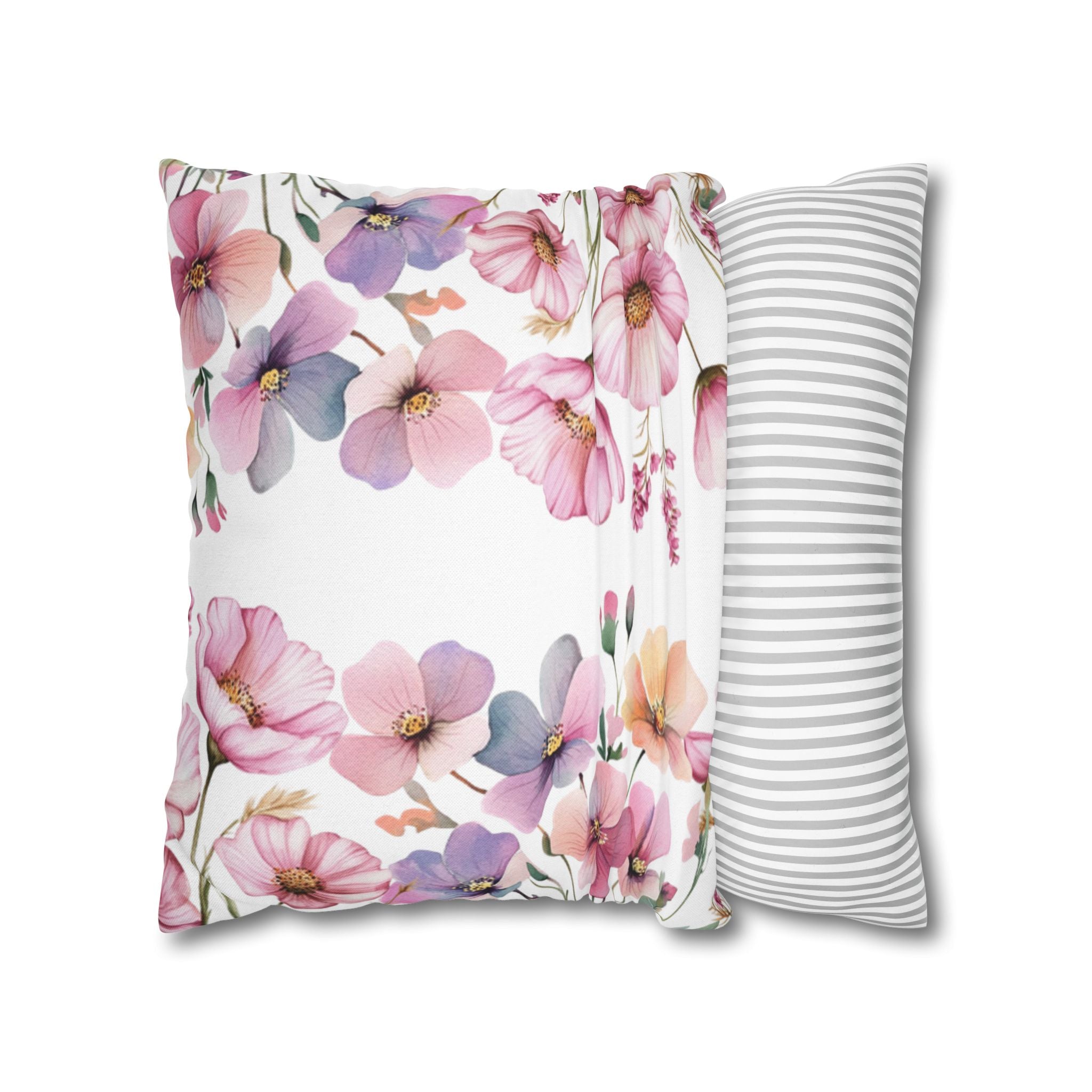 Spring Floral Pillowcase 1piece, Pink & Purple Blossom Design, Polyester Cushion Cover, Elegant Spring Home Decor