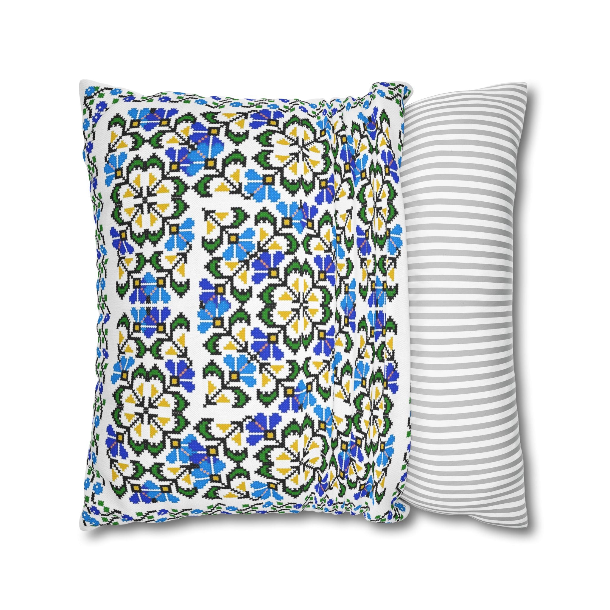 Ukrainian Blue Floral Pillowcase - Folk Tile Pattern, Slavic Heritage Home Decor, Cottagecore Accent Pillow Cover, Family Collection Gift