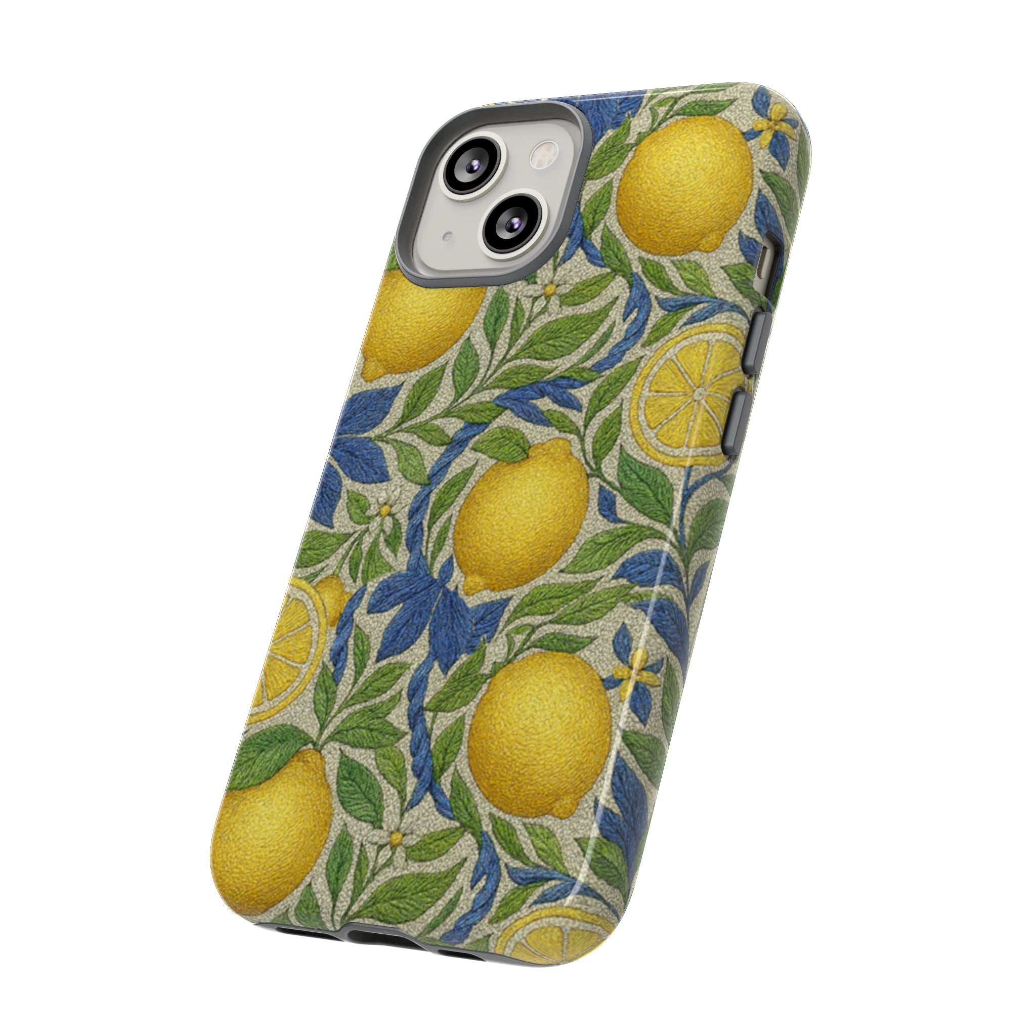 Citrus Riviera Lemon Blossom Tough Phone Case – Mediterranean Botanical 3D Full-Wrap Shockproof Cover | iPhone 14-17