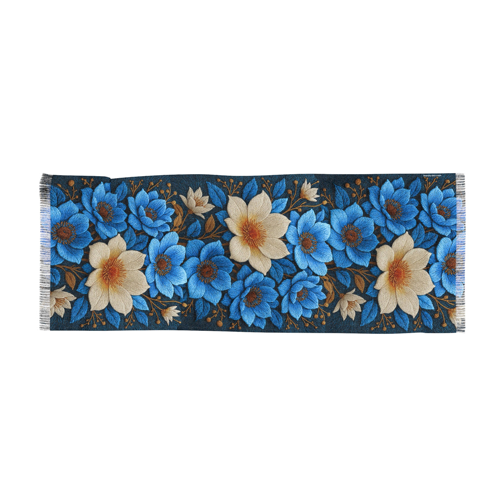 Midnight Symphony Floral Scarf | Navy Blue & Cream Botanical Shawl & Summer Wrap