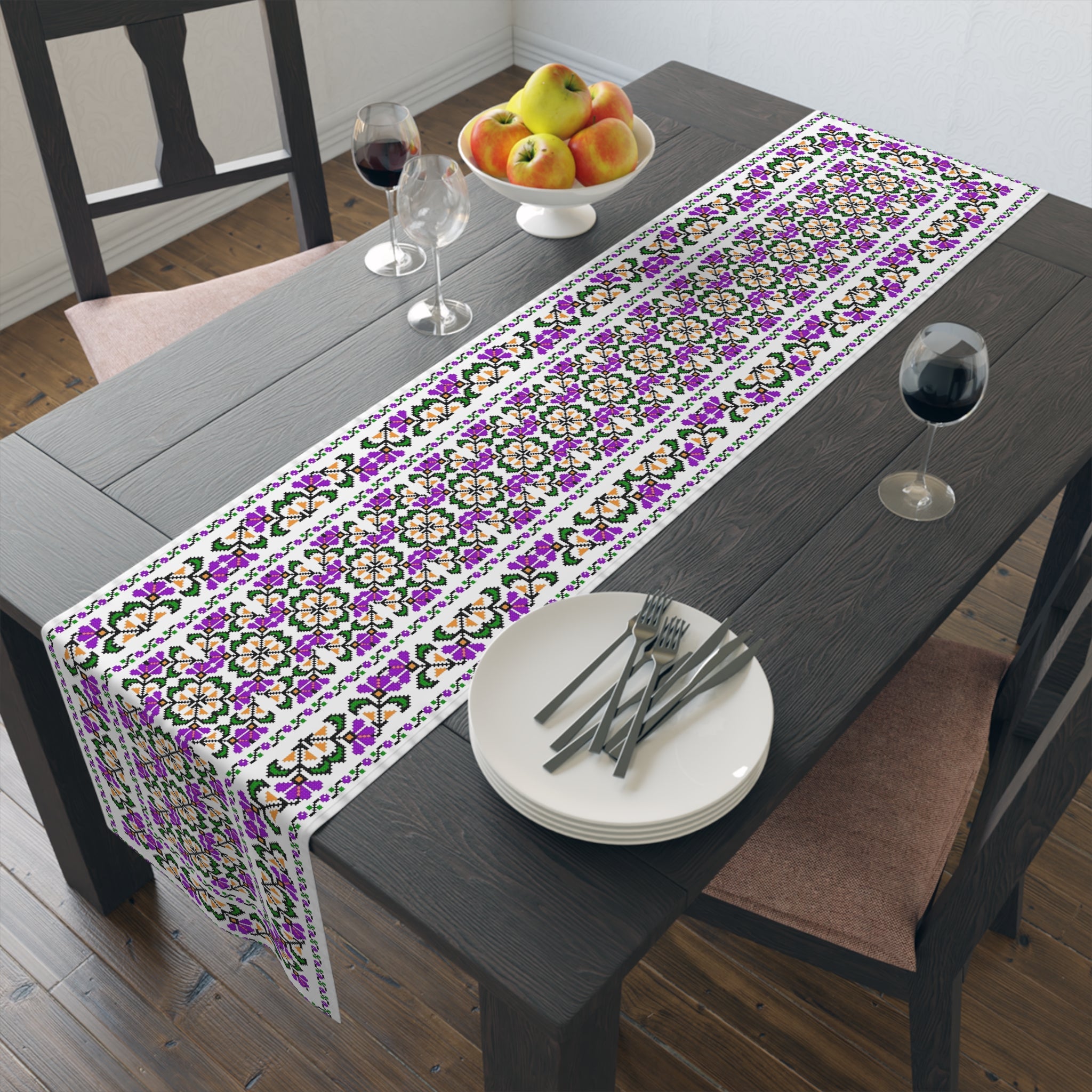 BLUESKYDEZIGN Ukrainian Purple Floral Table Runner