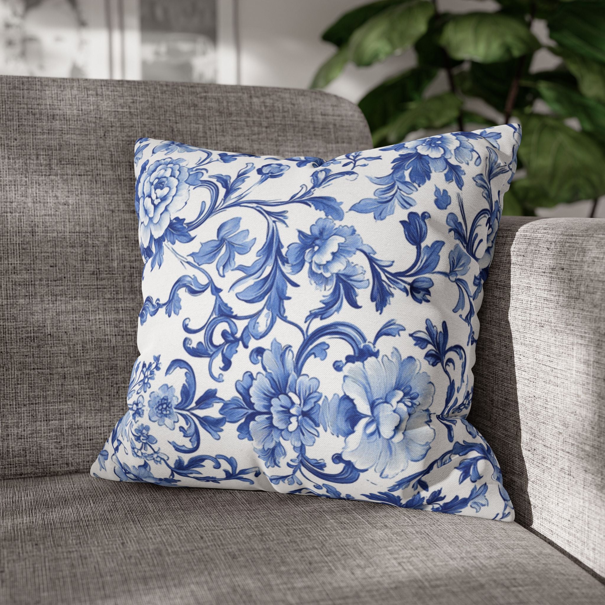 BLUESKYDEZIGN Blue Tie Dye Mandala Pillow Cover - Coastal Boho Decor