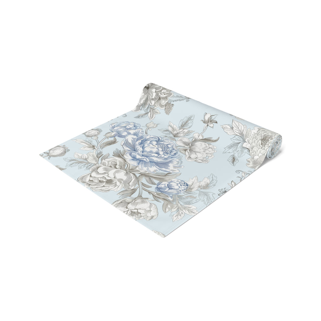BLUESKYDEZIGN Blue Floral Table Runner - French Country Vintage Cottage Decor