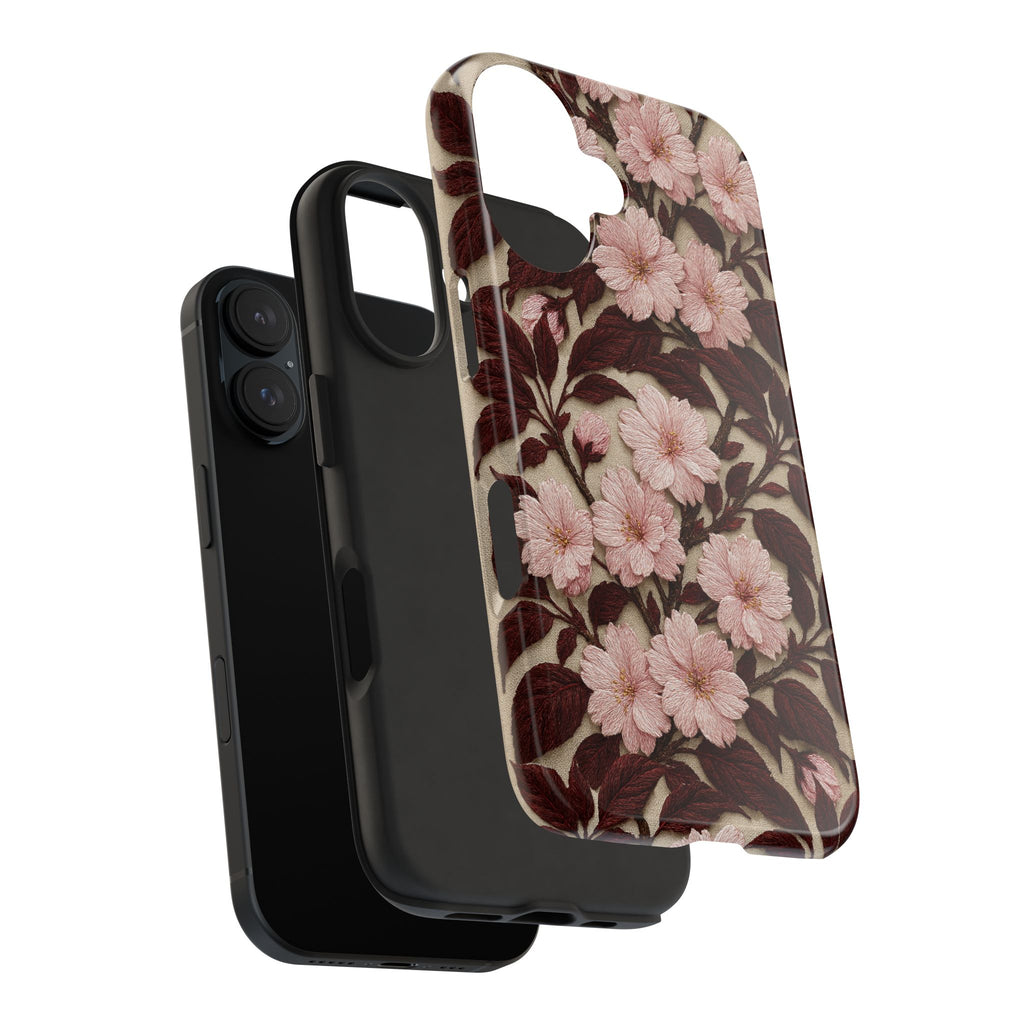 BLUESKYDEZIGN | Sakura Noir Tough Phone Case | Vintage Pink Cherry Blossom Floral iPhone Cover | Cottagecore Gift