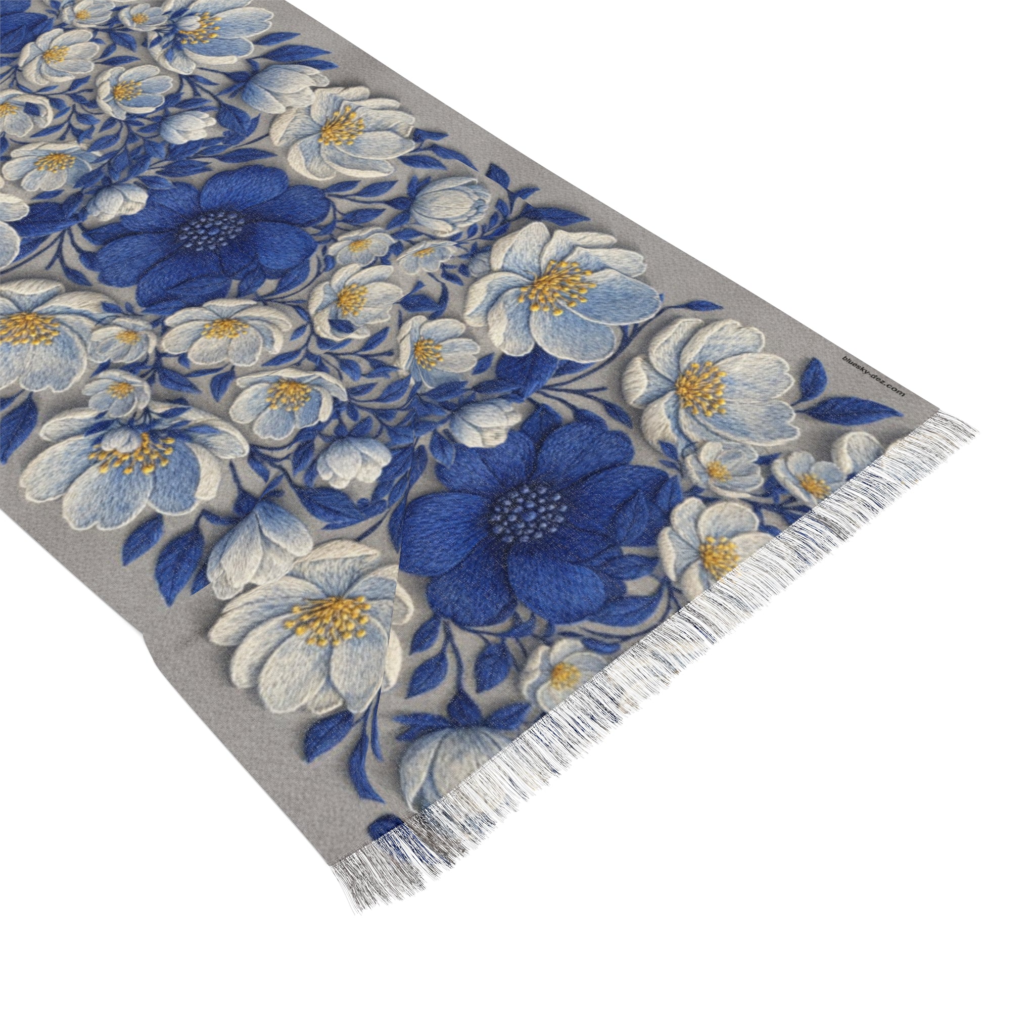 Denim Soul Indigo Floral Scarf – Lightweight Botanical Shawl & Wrap