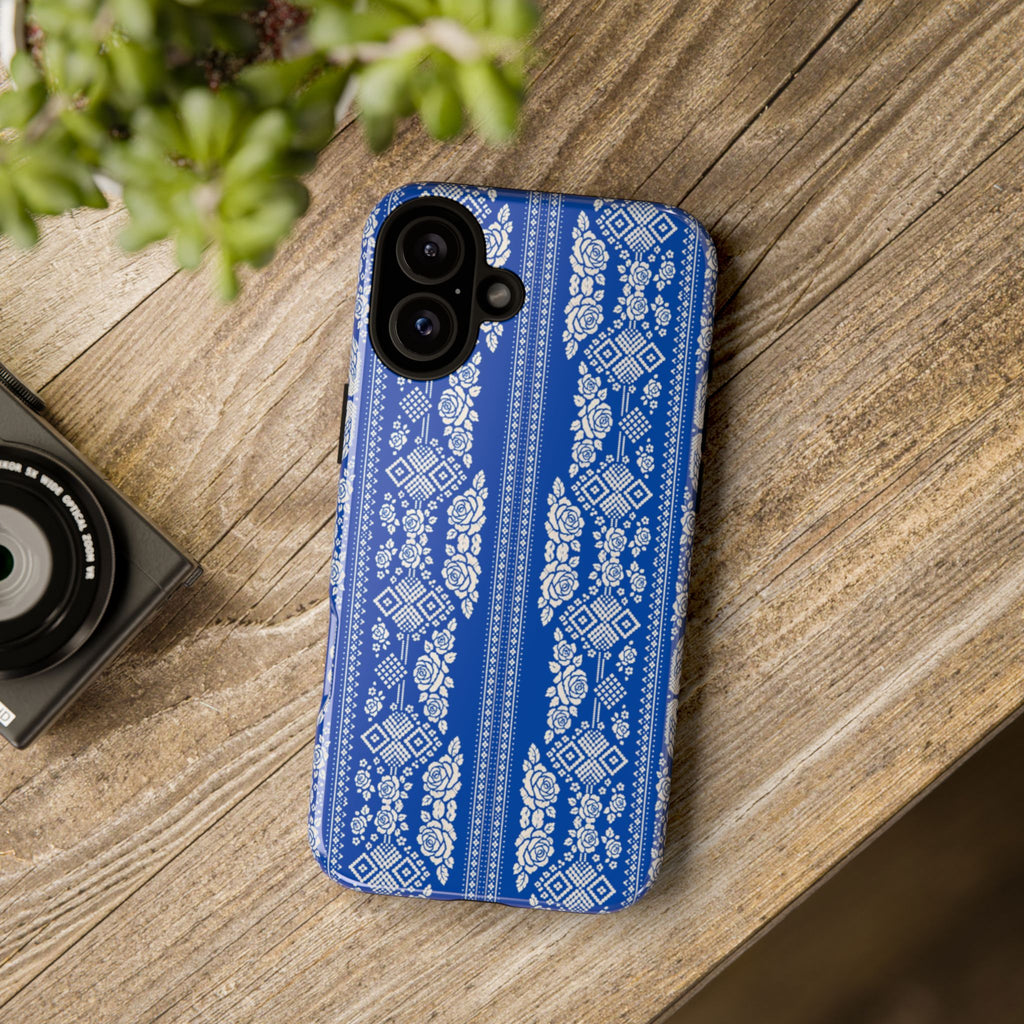 BLUESKYDEZIGN | Wedding Swans Phone Case – Blue & White Romantic Folk Art Swans & Roses Tough Cover for iPhone & Samsung
