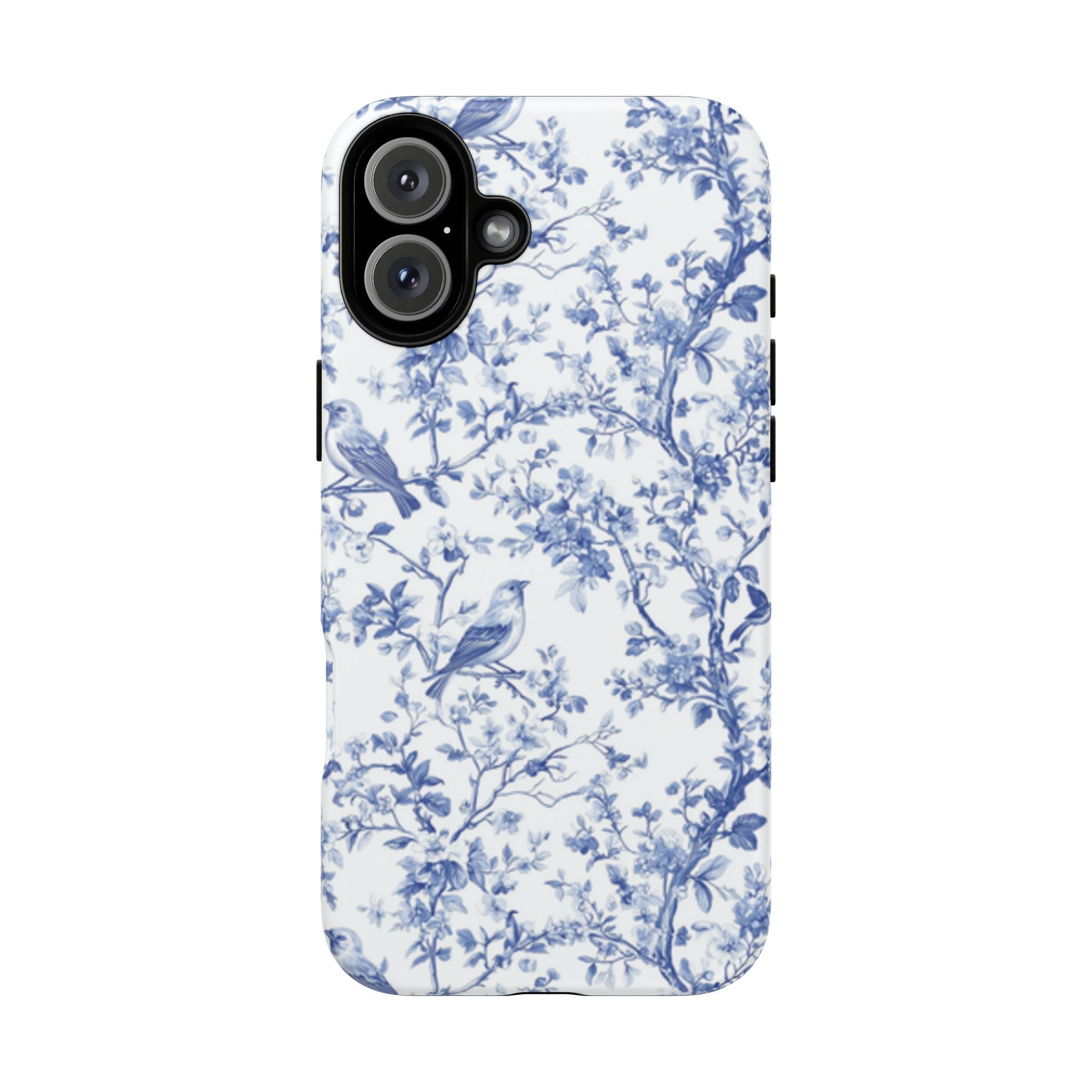 Blue Floral Vine Phone Case, Toile-inspired romantic floral Marbleized Branch Pattern