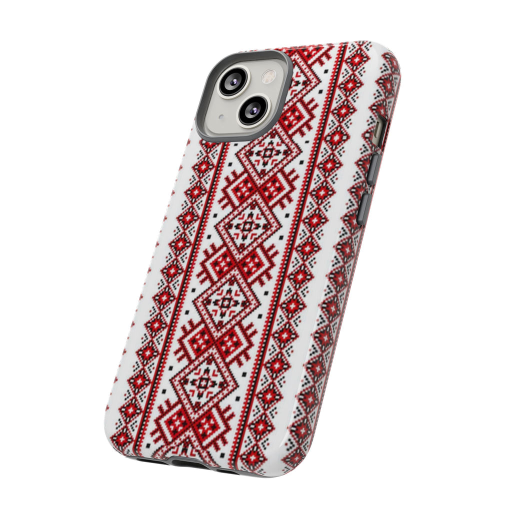 BLUESKYDEZIGN Ukrainian iPhone Case - Red Black Embroidery Folk Design, Slavic Heritage Phone Cover