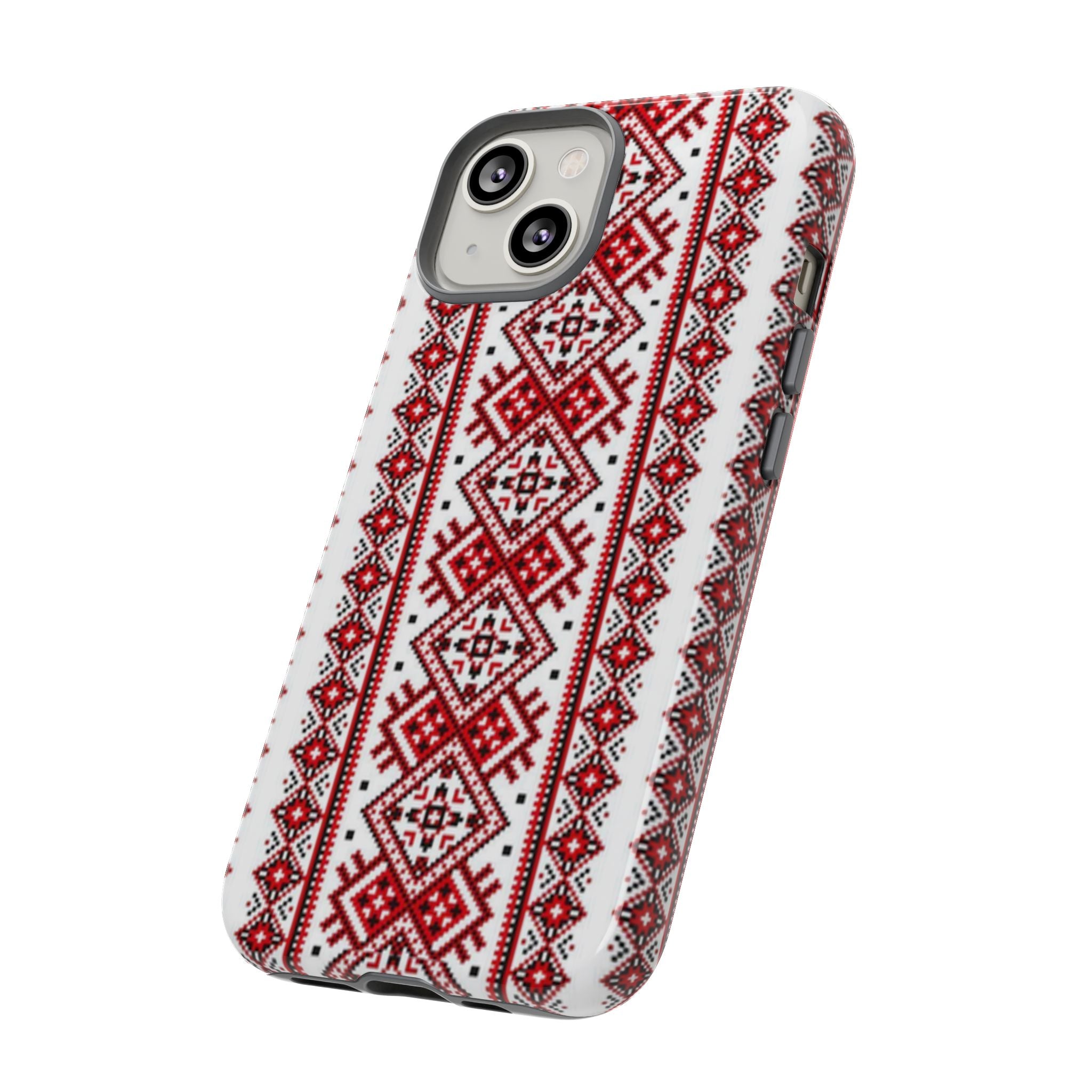 BLUESKYDEZIGN Ukrainian iPhone Case - Red Black Embroidery Folk Design, Slavic Heritage Phone Cover
