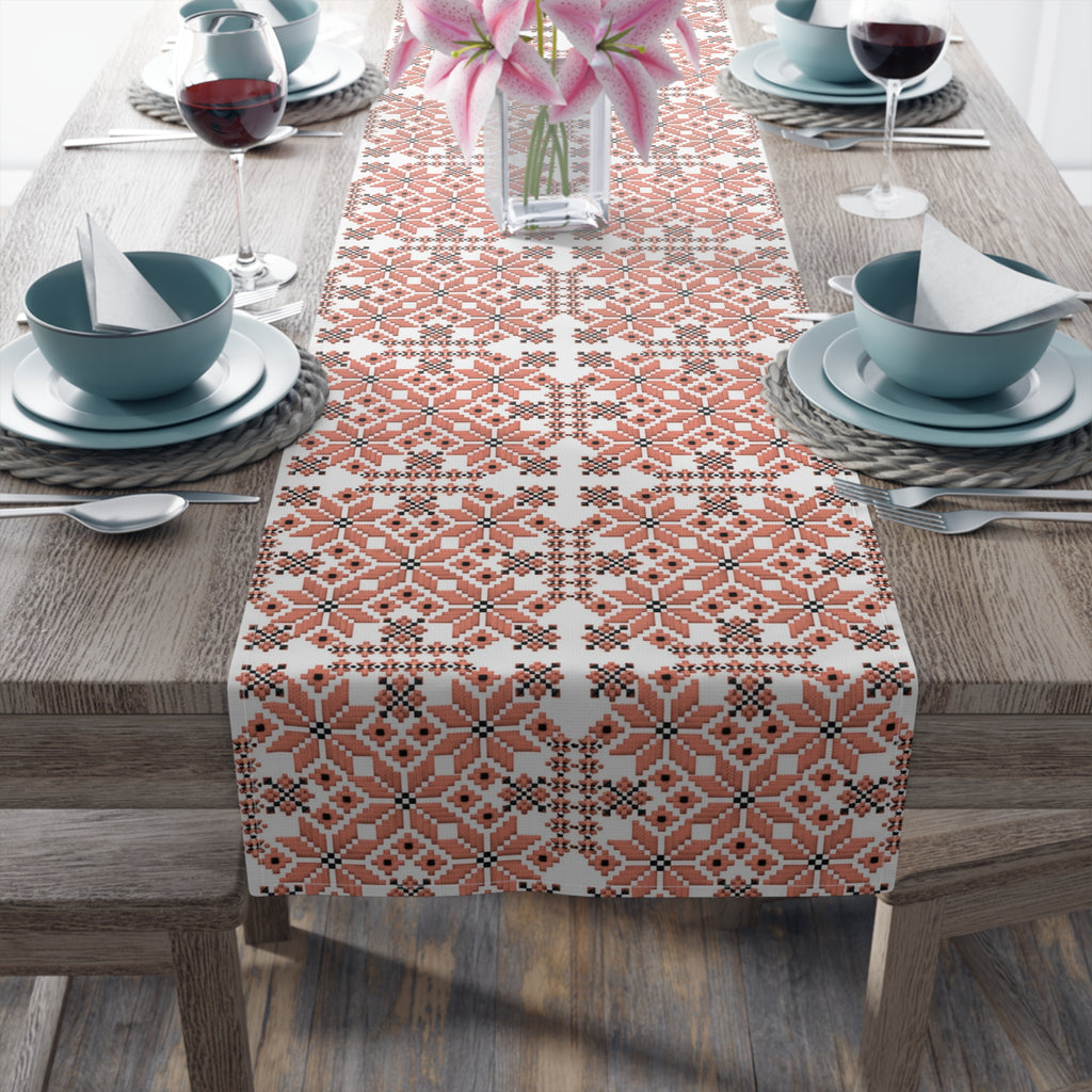 Mariia Red Ukrainian Pattern Table Runner – Traditional Geometric Terracotta & Cream Design