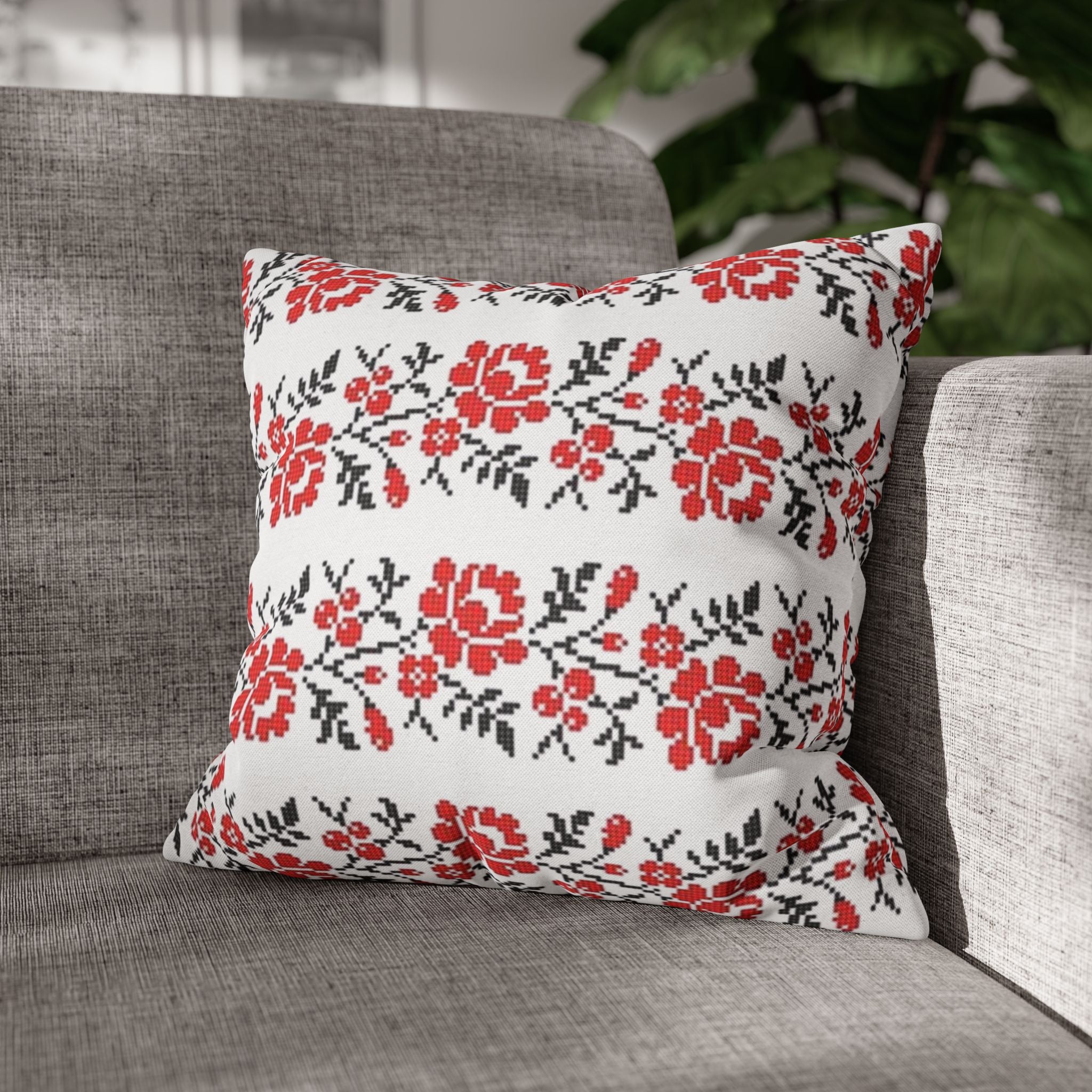 BLUESKYDEZIGN Ukrainian Red Black Folk Art Pillow Cover - Heritage Decor