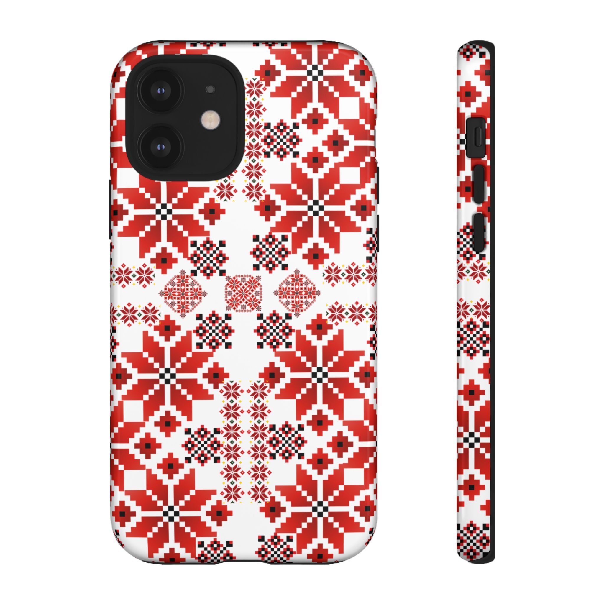 Ukrainian Embroidery Phone Case • Red Black Folk Pattern • Protective Slavic Geometric Cover for iPhone & Samsung