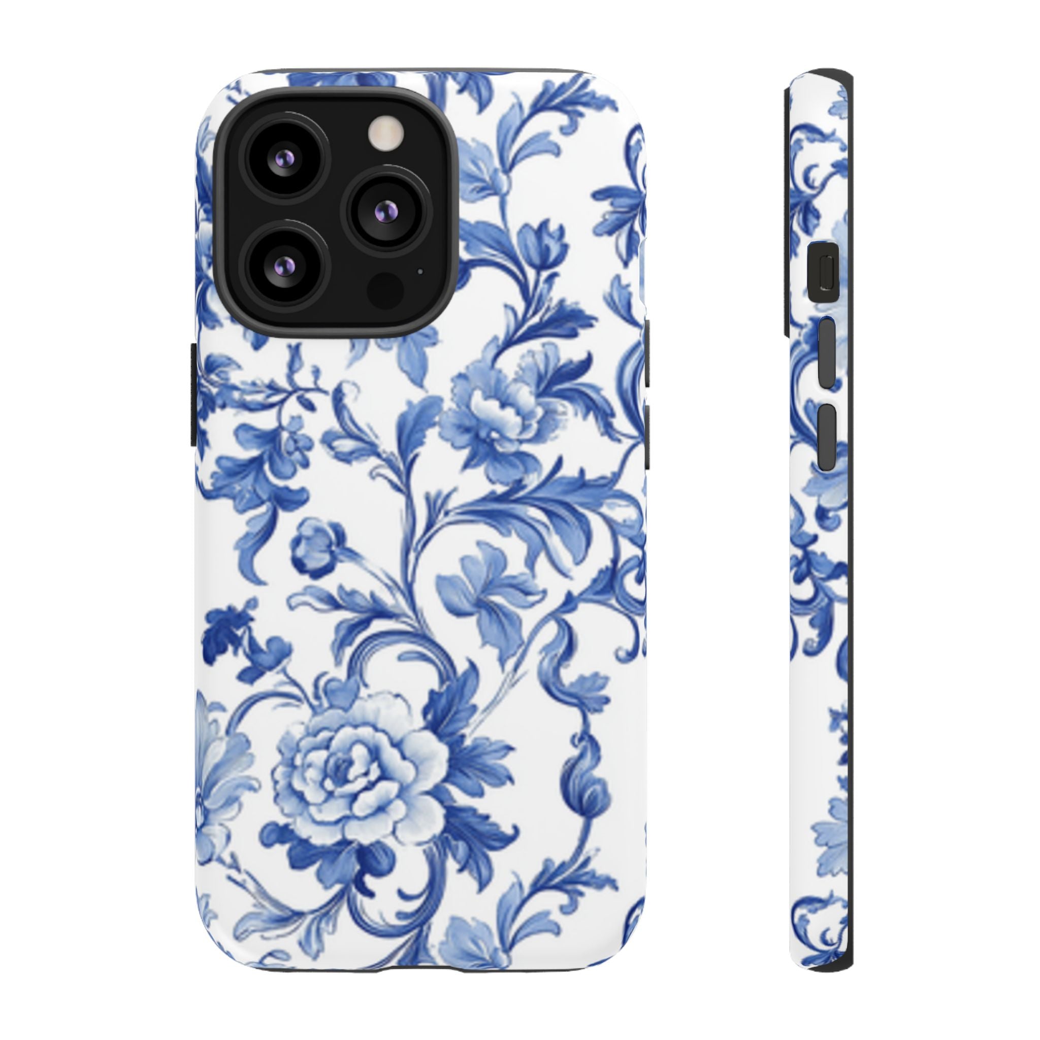 Blue Vintage Toile-inspired romantic Floral Phone Case, Tough Case, spring gift