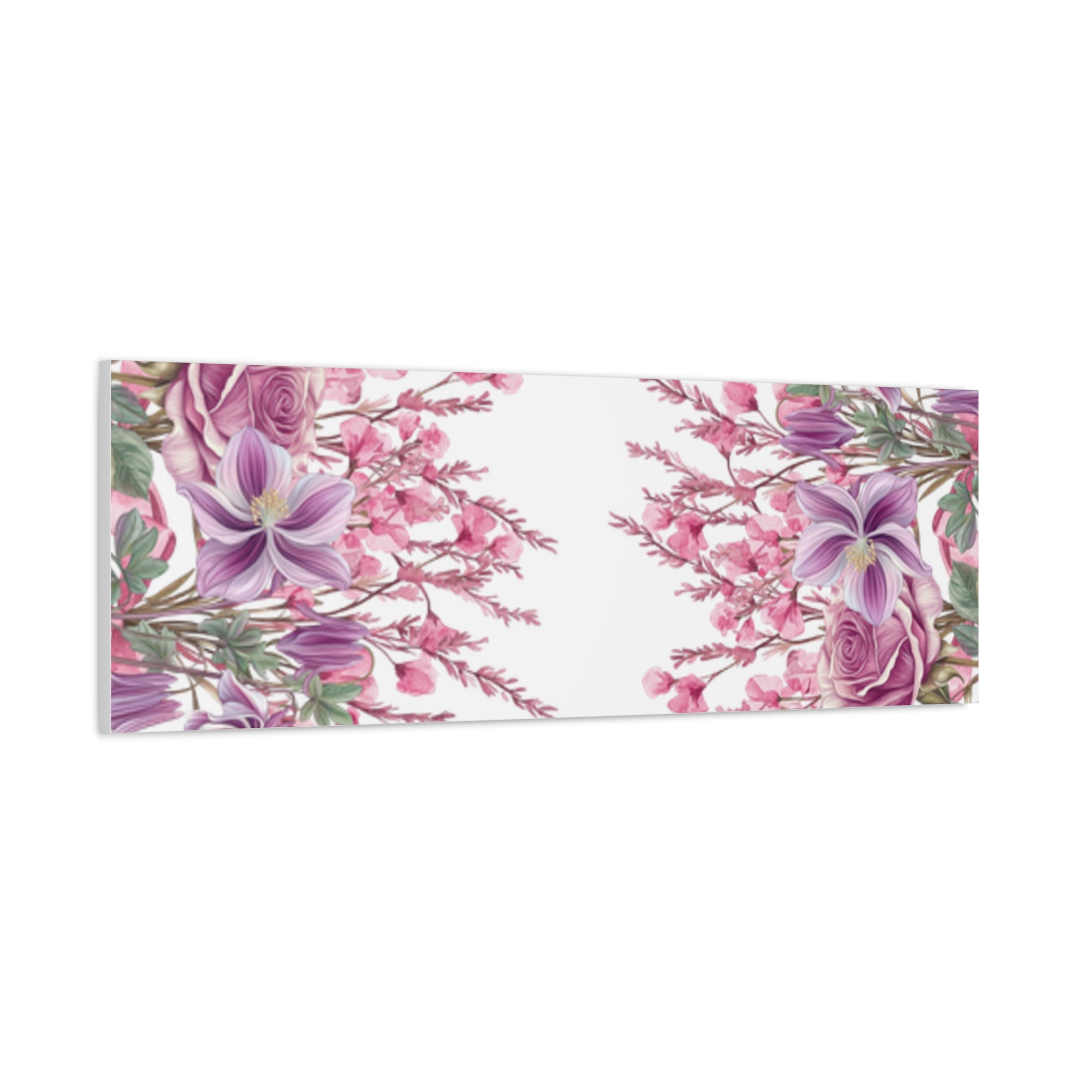 Floral Matte Canvas Wall Art, Pink Purple Botanical Print, Modern Symmetrical Flower Design, Stretched 1.25" Canvas Home Decor