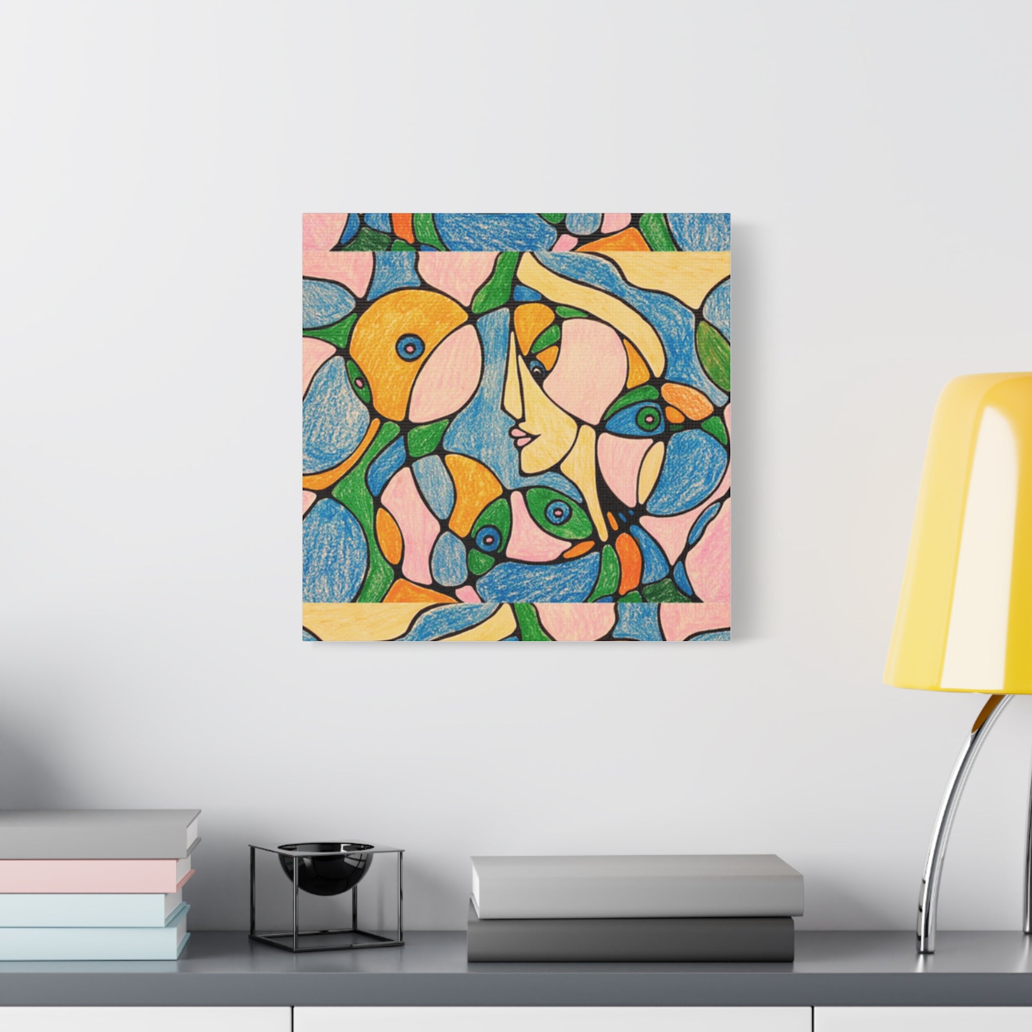 Abstract Colorful Faces Canvas Art, Vibrant Modern Wall Decor, Surreal Cubist Style Matte Print, Stretched 1.25" Ready to Hang