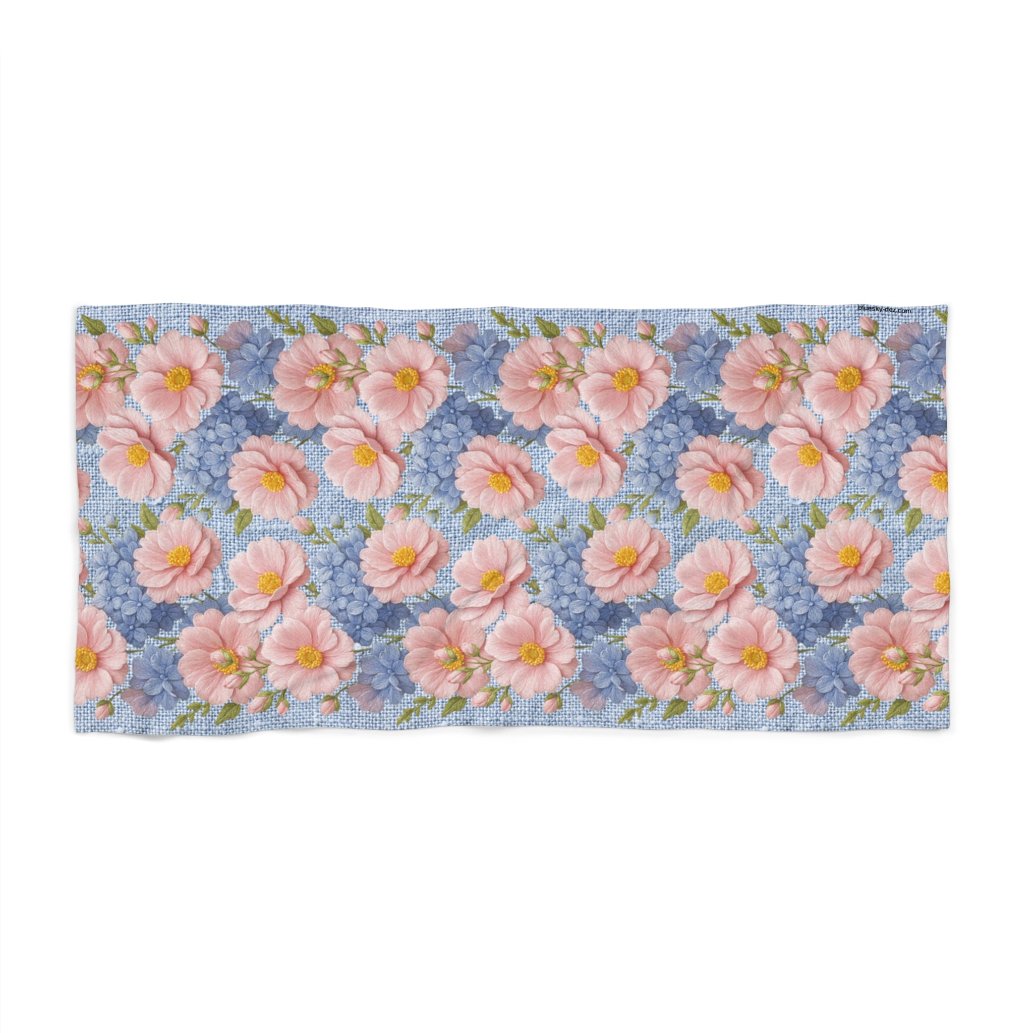Soft Provence Beach Towel - Pink Peony & Blue Hydrangea Floral, Quick-Dry Summer Wrap, Vintage Botanical Gift for Her