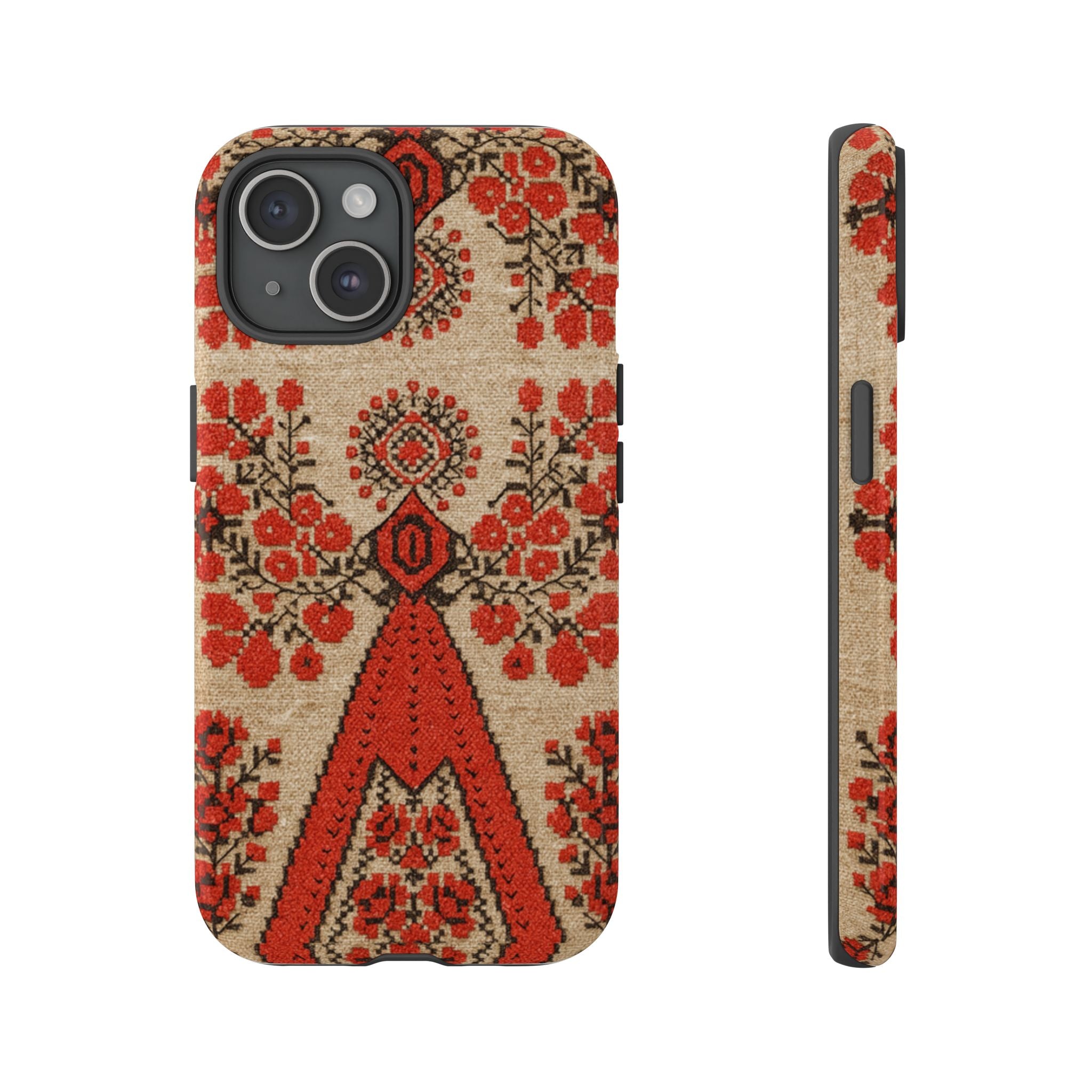 Ukrainian Embroidery Phone Case • Red Black Folk Pattern • Protective Cover with Traditional Berehynia Floral Motifs