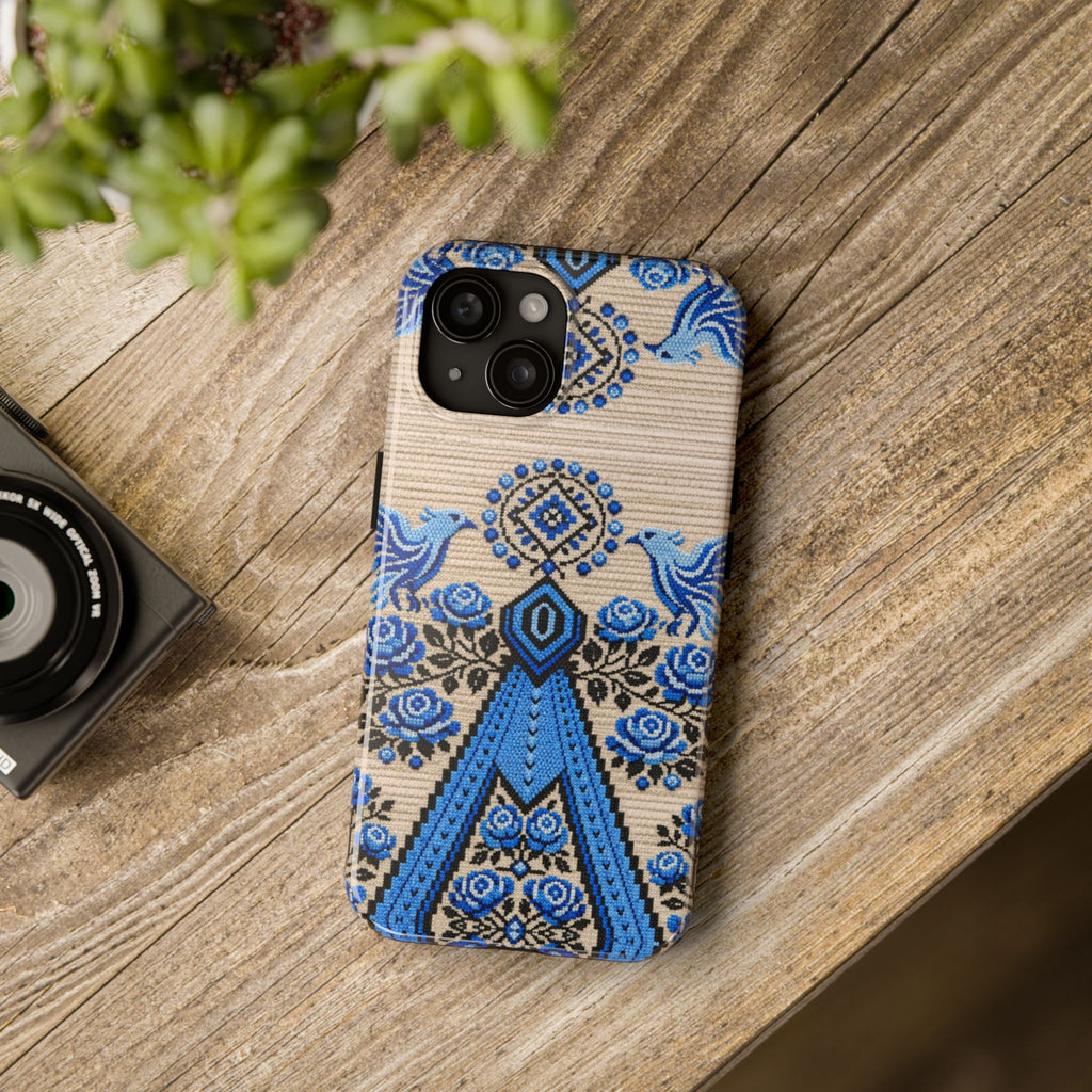 BLUESKYDEZIGN | Ukrainian Berehynia Phone Case | Blue Black Folk Art Falcons & Roses | Slavic Heritage Gift