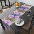 BLUESKYDEZIGN | Pink Cosmos and Blue Hydrangea Table Runner | Floral Dining Decor | Alexandra Bloom Collection