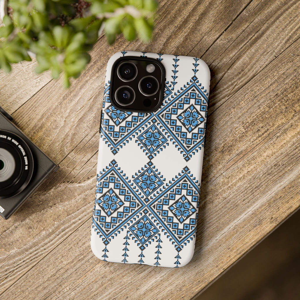 Blue Ukrainian traditional  Geometric Folk Pattern phone case, Tough Cases