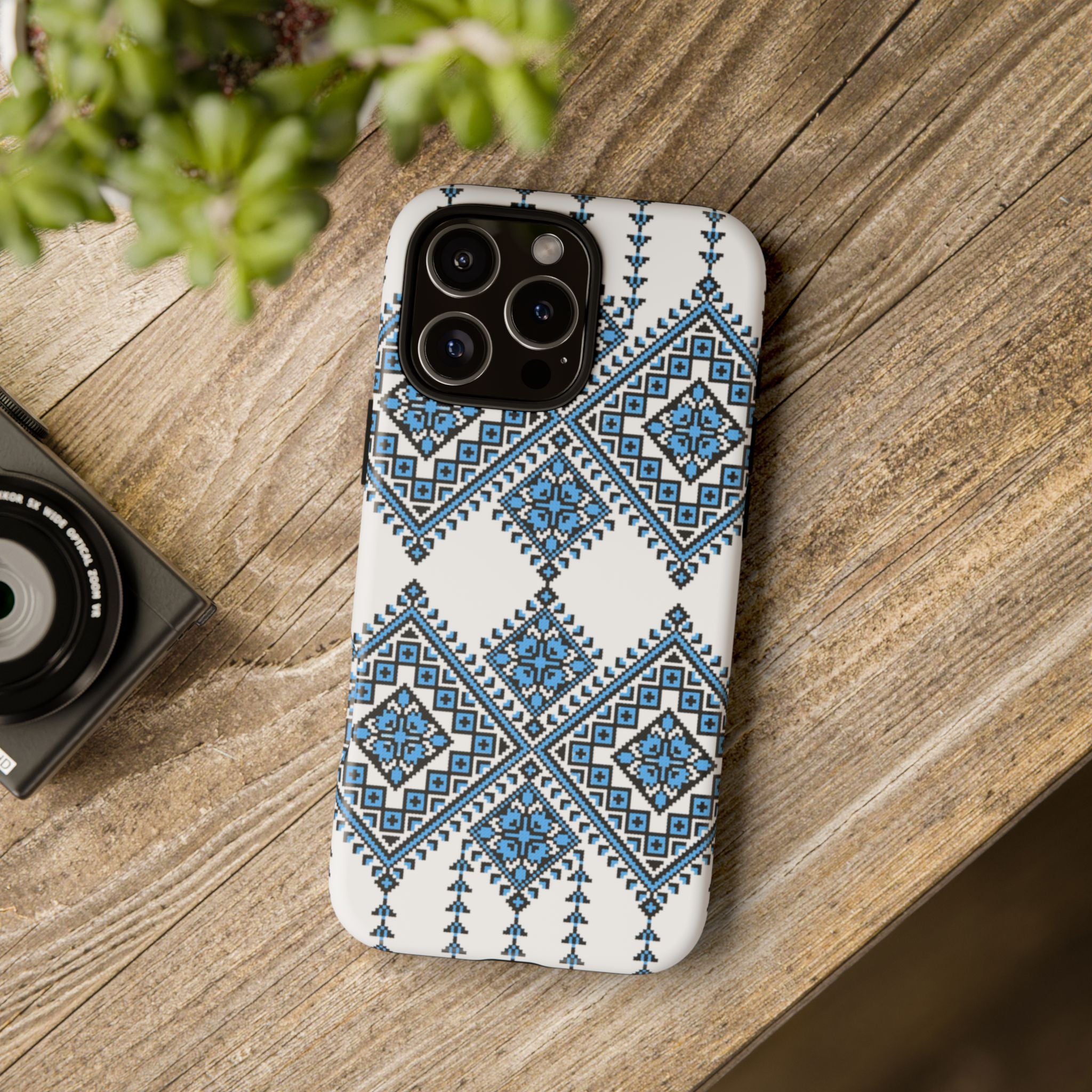 Blue Ukrainian traditional  Geometric Folk Pattern phone case, Tough Cases