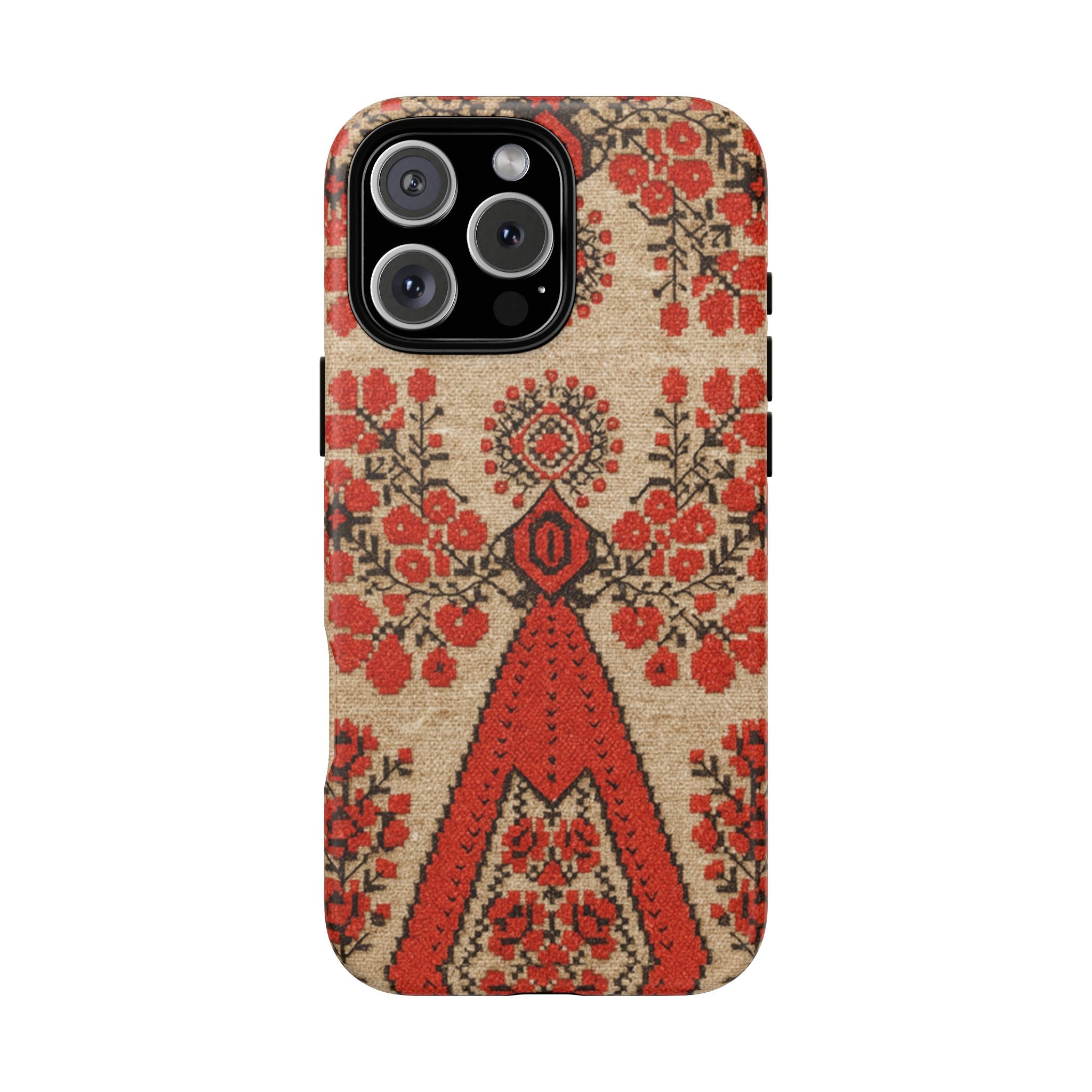 Ukrainian Embroidery Phone Case • Red Black Folk Pattern • Protective Cover with Traditional Berehynia Floral Motifs