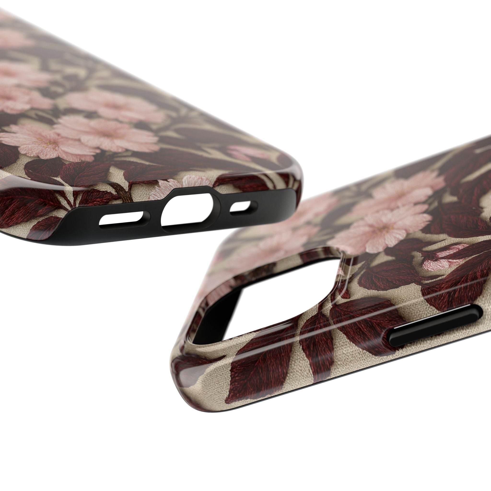 BLUESKYDEZIGN | Sakura Noir Tough Phone Case | Vintage Pink Cherry Blossom Floral iPhone Cover | Cottagecore Gift
