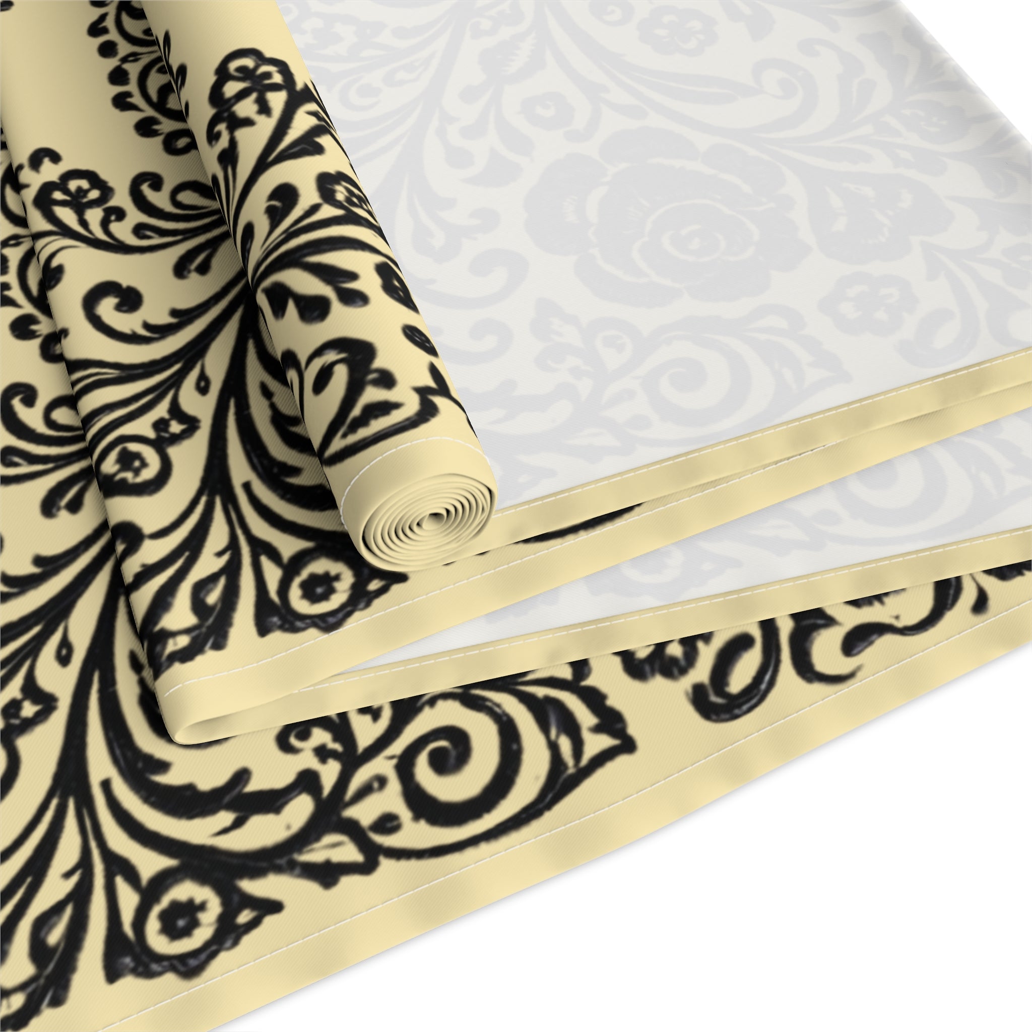 Vintage Baroque Floral Table Runner | Damask Cream & Black | BLUESKYDEZIGN