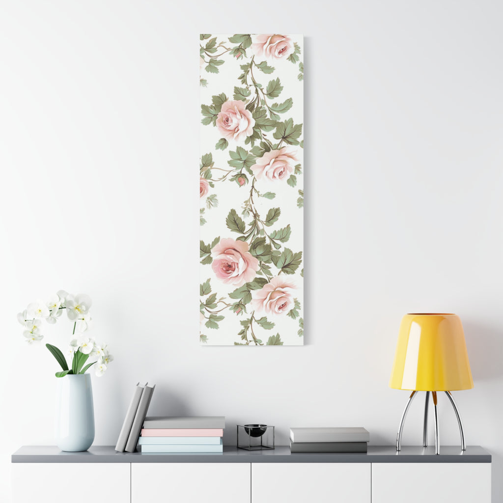Vintage Pink Rose Matte Canvas Wall Art, Botanical Floral Print, Romantic Cottagecore Home Decor, Stretched 1.25" Canvas