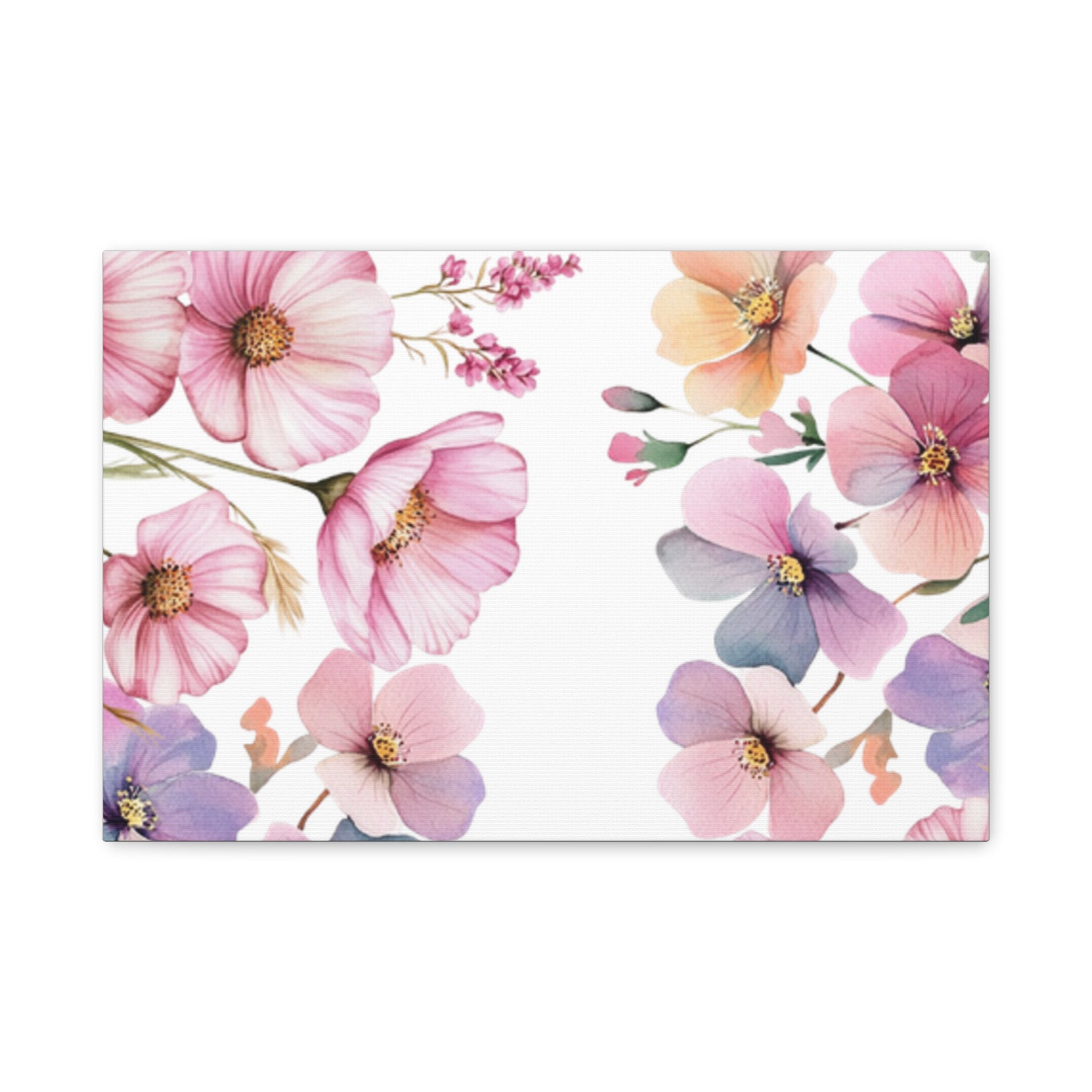 Pastel Floral Matte Canvas Wall Art, Soft Botanical Print, Modern Home Decor, Watercolor Flower Artwork, Stretched 1.25" Canvas