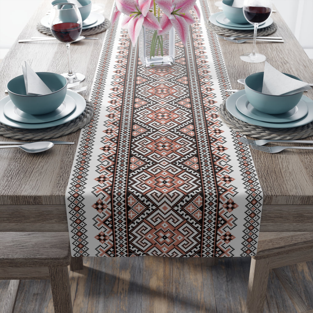 Stasia Red Ukrainian Folk Art Table Runner | Red & Black Geometric Linen | Heritage Gift