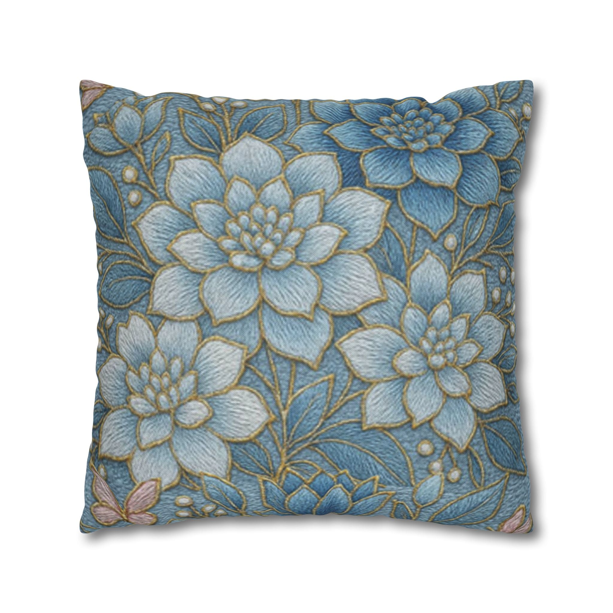 BLUESKYDEZIGN | Blue Floral Succulent Pillowcase | Cottagecore Decorative Cushion Cover