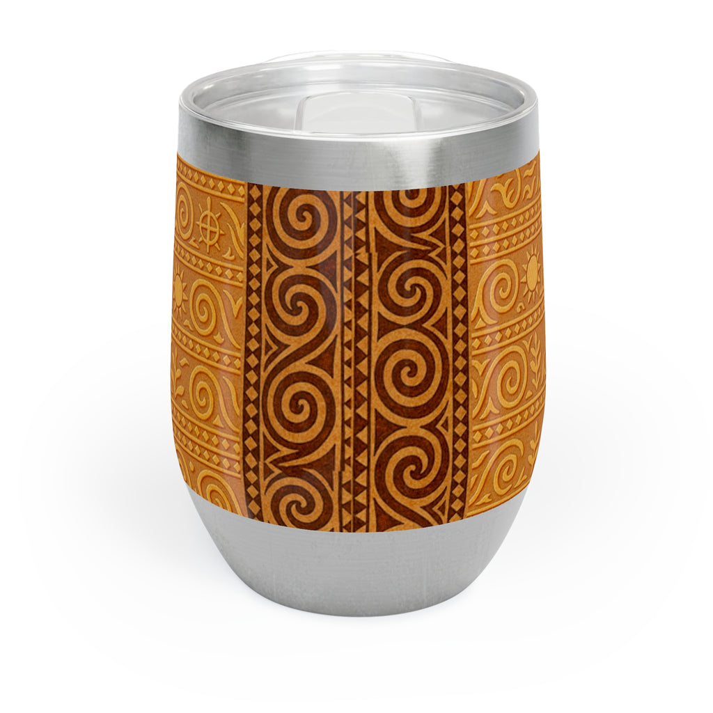 Trypillian Code Insulated Wine Tumbler | Ancient Symbol Terracotta Heritage 12oz