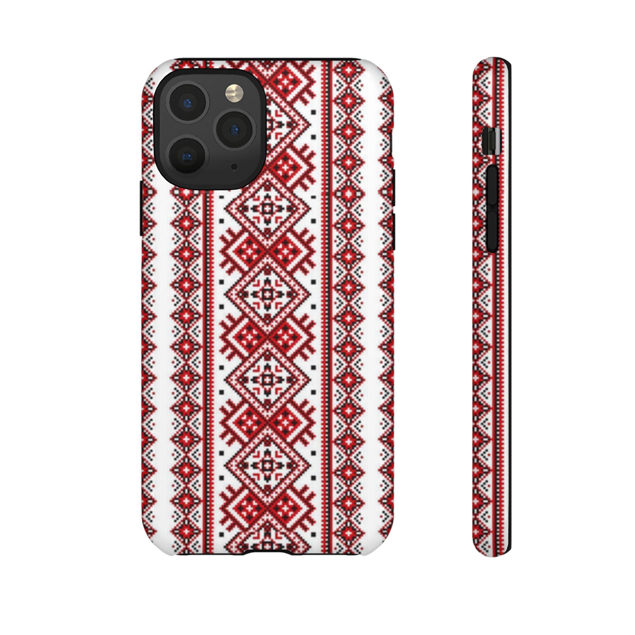 Ukrainian Embroidery iPhone Case  Red Black Traditional Pattern Protective Phone Cover, Gift idea