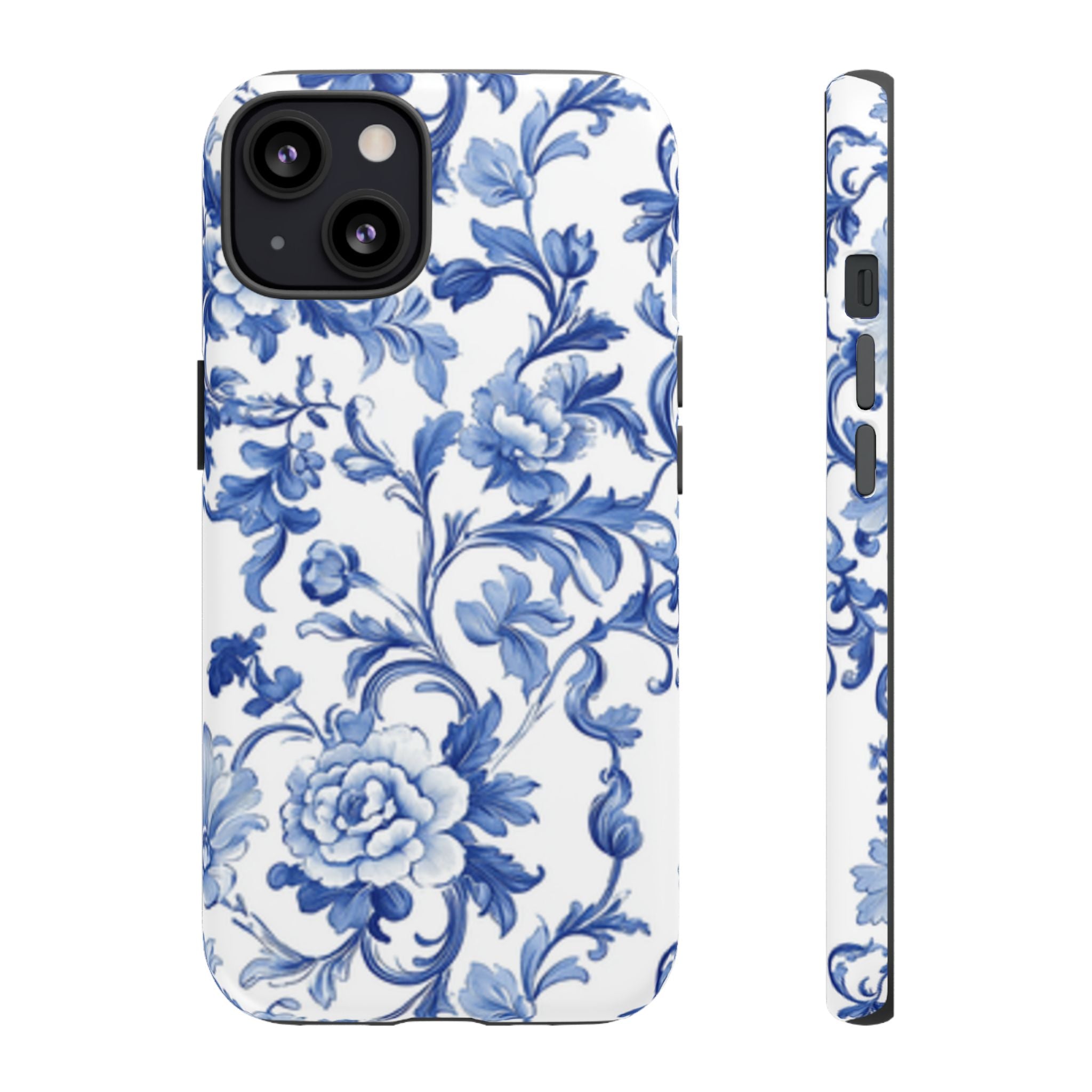 Blue Vintage Toile-inspired romantic Floral Phone Case, Tough Case, spring gift