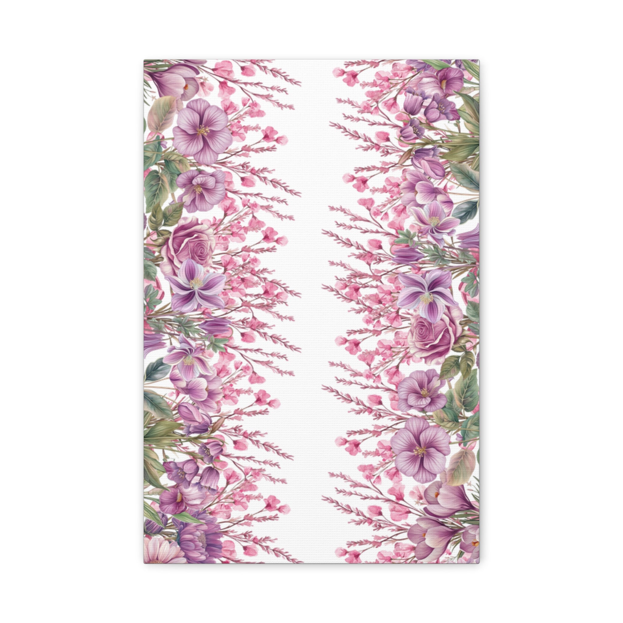 Floral Matte Canvas Wall Art, Pink Purple Botanical Print, Modern Symmetrical Flower Design, Stretched 1.25" Canvas Home Decor