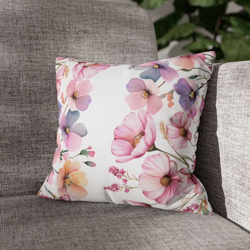 Spring Floral Pillowcase 1piece, Pink & Purple Blossom Design, Polyester Cushion Cover, Elegant Spring Home Decor