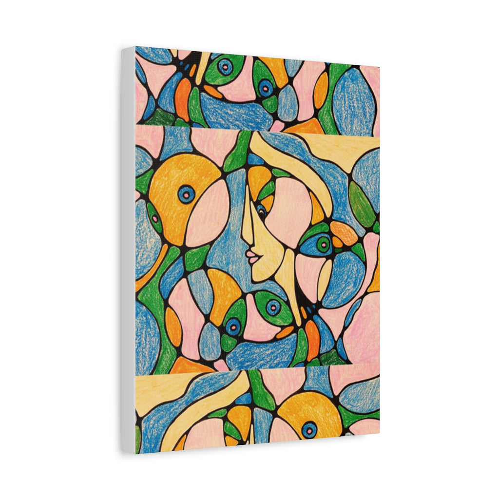 Abstract Colorful Faces Canvas Art, Vibrant Modern Wall Decor, Surreal Cubist Style Matte Print, Stretched 1.25" Ready to Hang