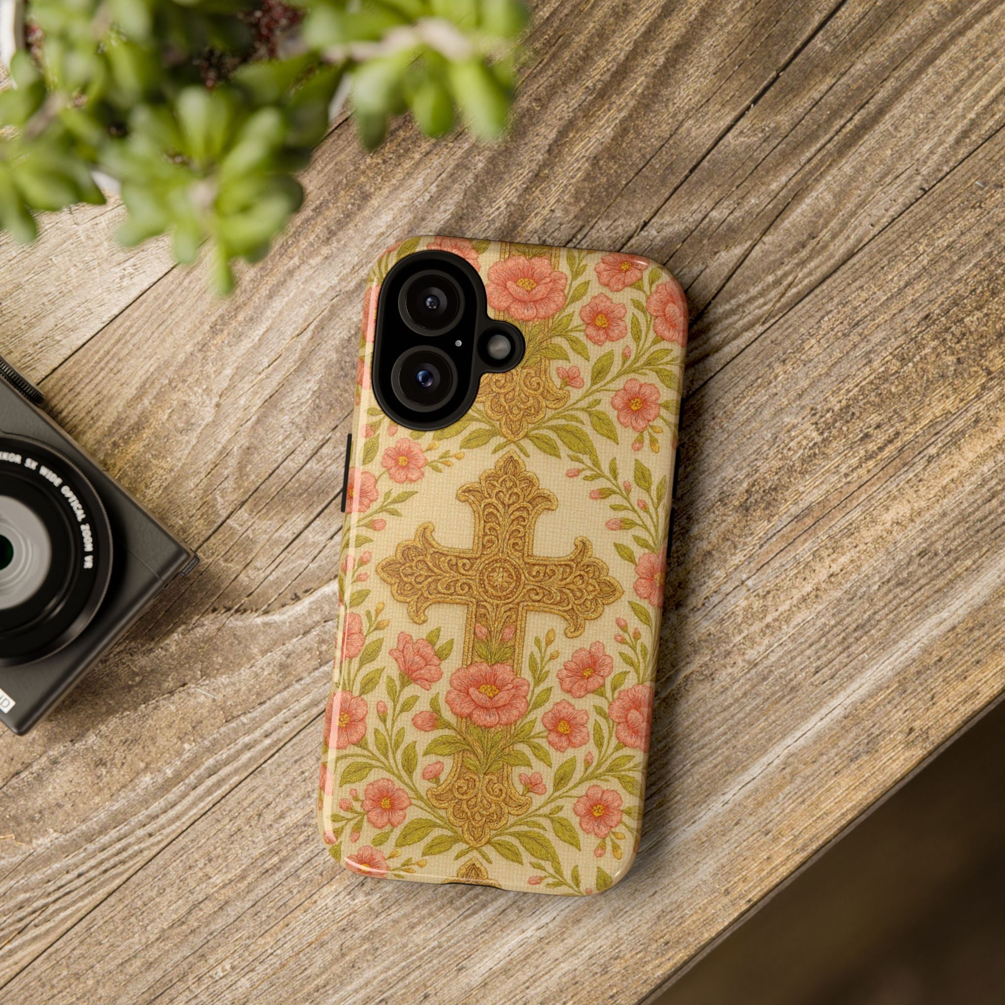 Blessed Home Floral Cross iPhone Case | Vintage Rose Christian Gift for Women | iPhone 15-17 Glossy & Matte