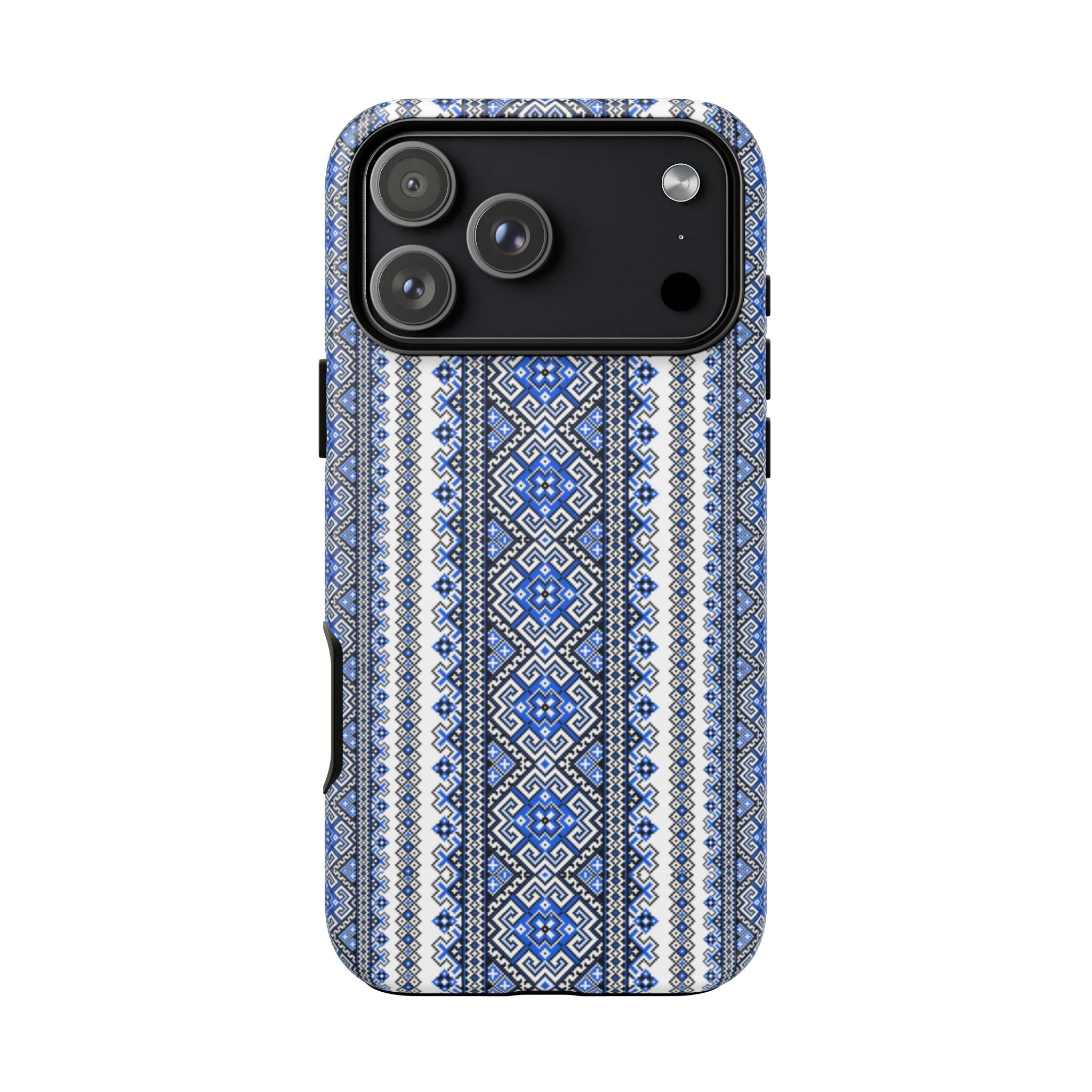 Ukrainian Pattern iPhone Case, Blue Black Geometric Folk Design, Protective Phone Cover, Traditional Ethnic Print