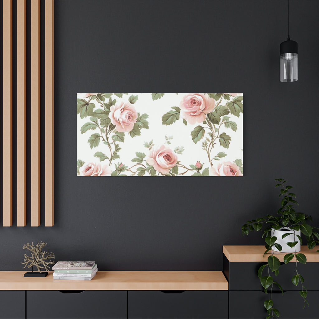 Vintage Pink Rose Matte Canvas Wall Art, Botanical Floral Print, Romantic Cottagecore Home Decor, Stretched 1.25" Canvas