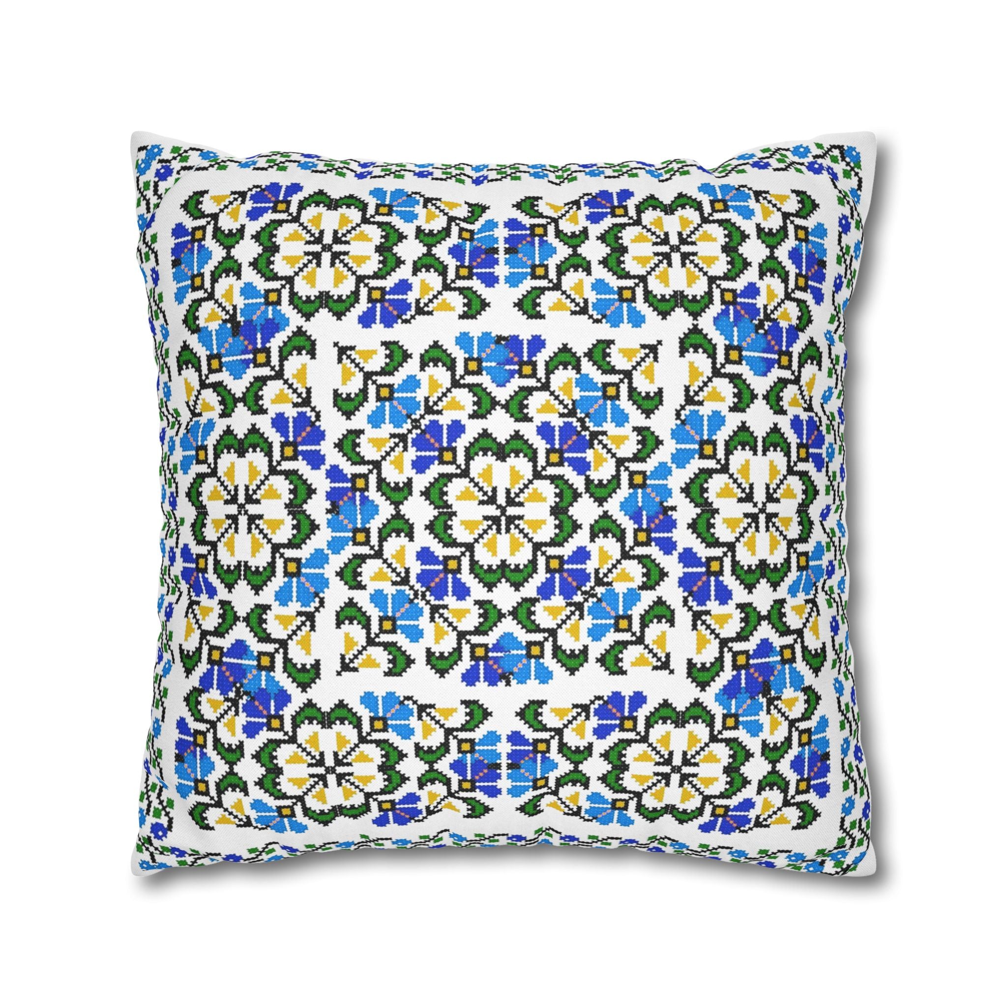 Ukrainian Blue Floral Pillowcase - Folk Tile Pattern, Slavic Heritage Home Decor, Cottagecore Accent Pillow Cover, Family Collection Gift