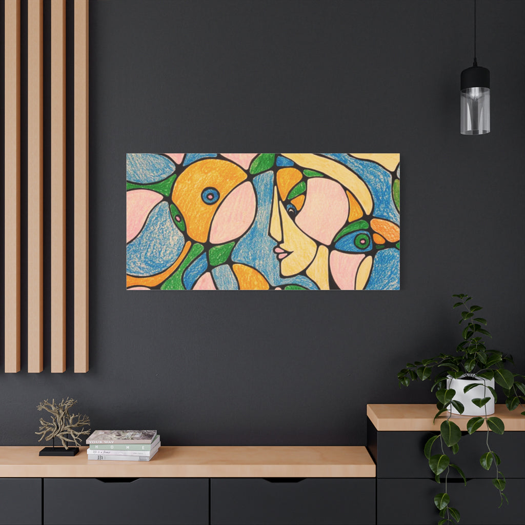Abstract Colorful Faces Canvas Art, Vibrant Modern Wall Decor, Surreal Cubist Style Matte Print, Stretched 1.25" Ready to Hang
